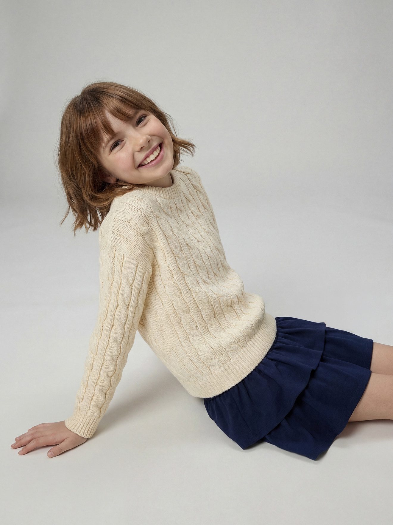jonen Pullunder Grobstrick-Pullover mit Herz-Stickerei Mädchen