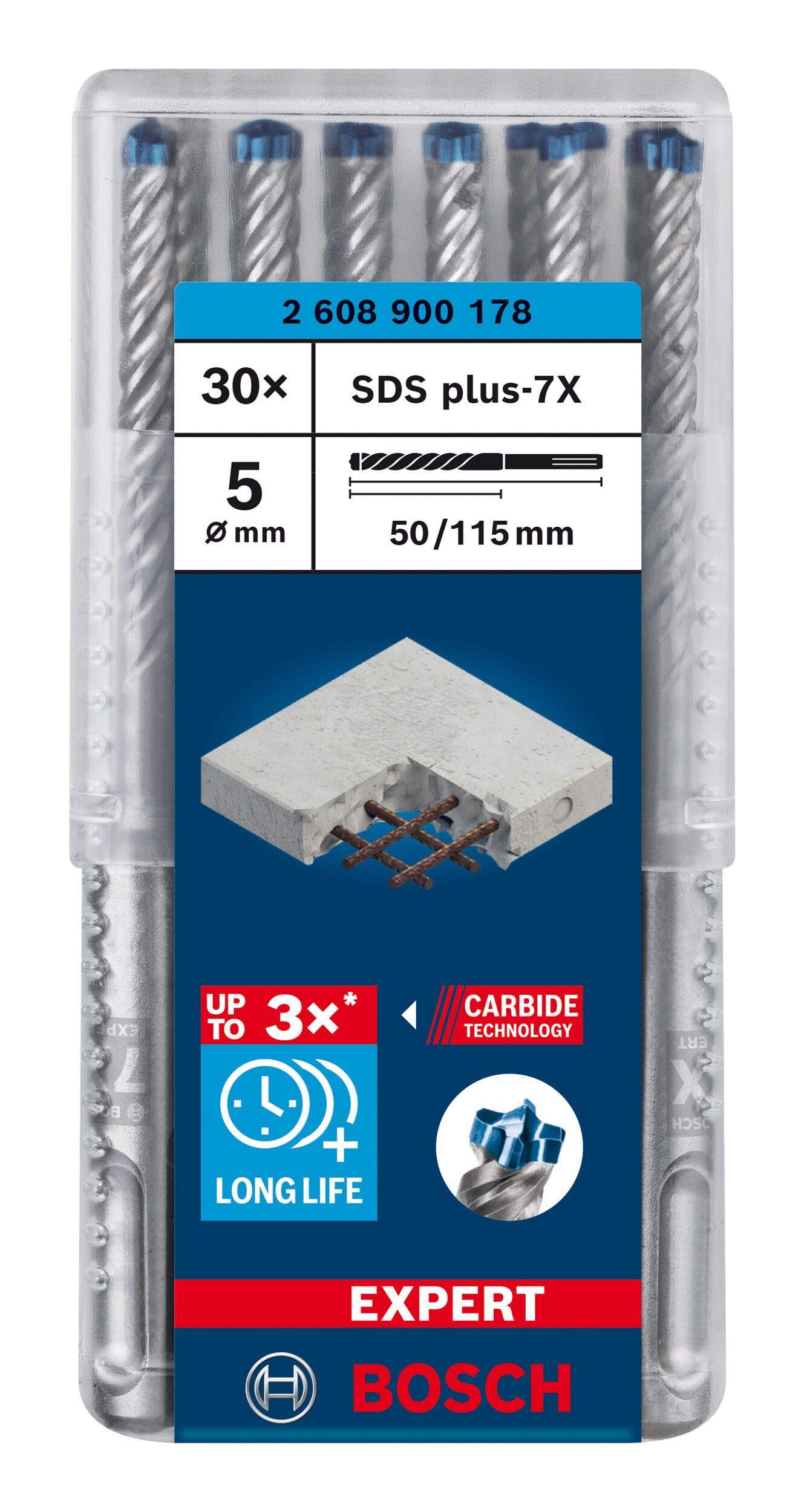 BOSCH Universalbohrer Expert SDS x - 50 - (30 mm x 5 115 Hammerbohrer plus-7X, 30er-Pack Stück)