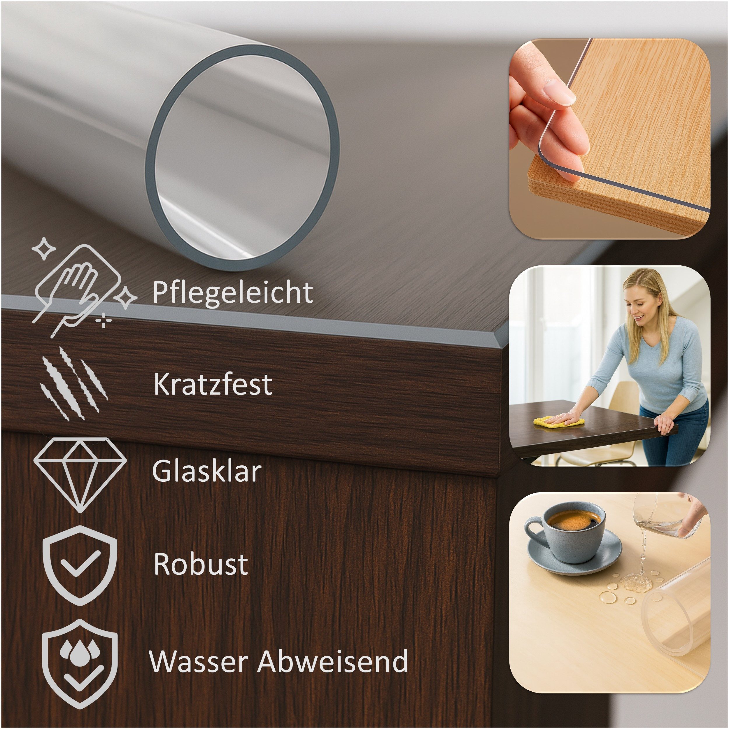 EsinHome Tischdecke Tischschutzfolie 2mm Tischschutz abgeschrägter günstig online kaufen