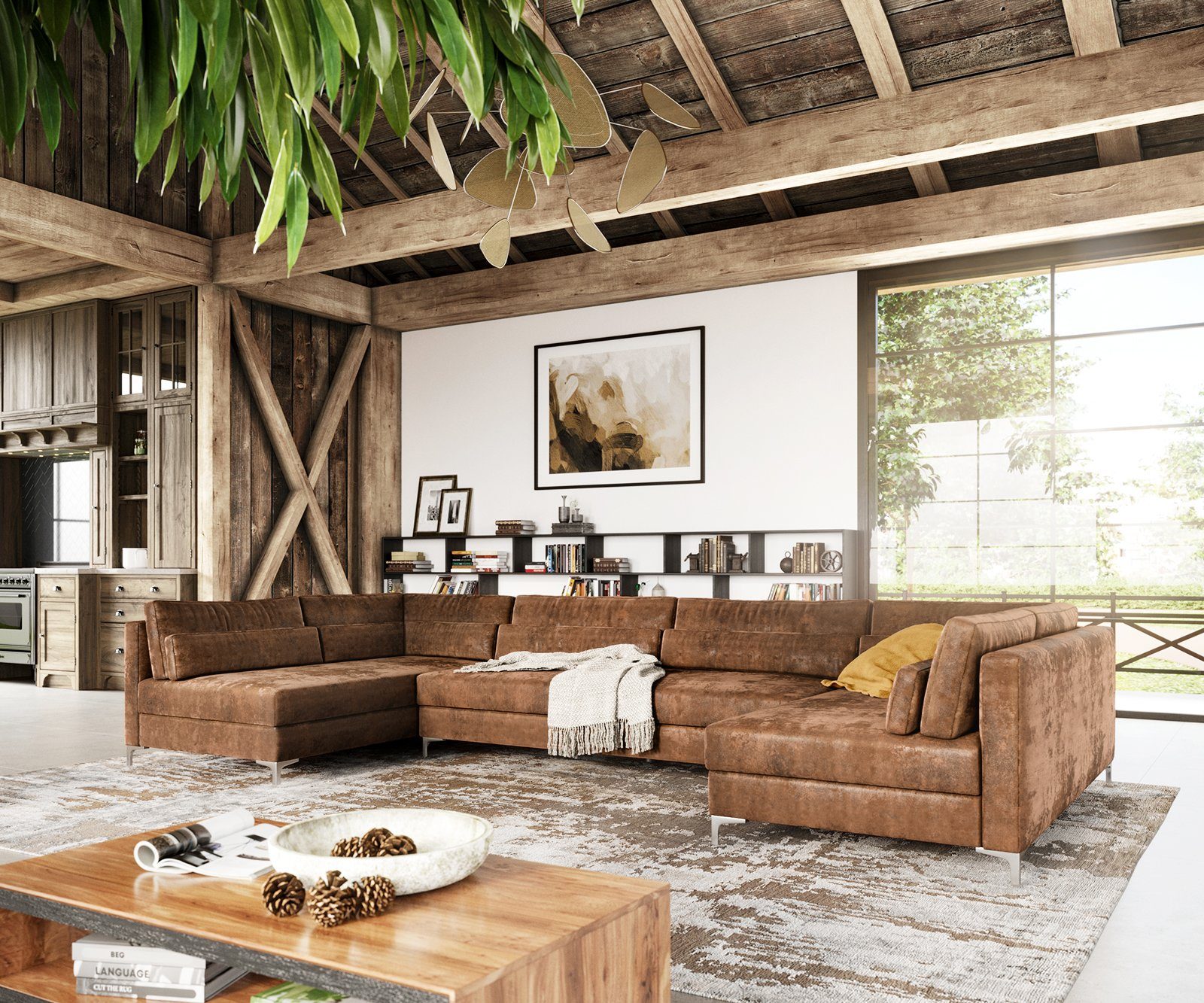 DELIFE Wohnlandschaft Elio, Lederimitat Vintage Braun günstig online kaufen