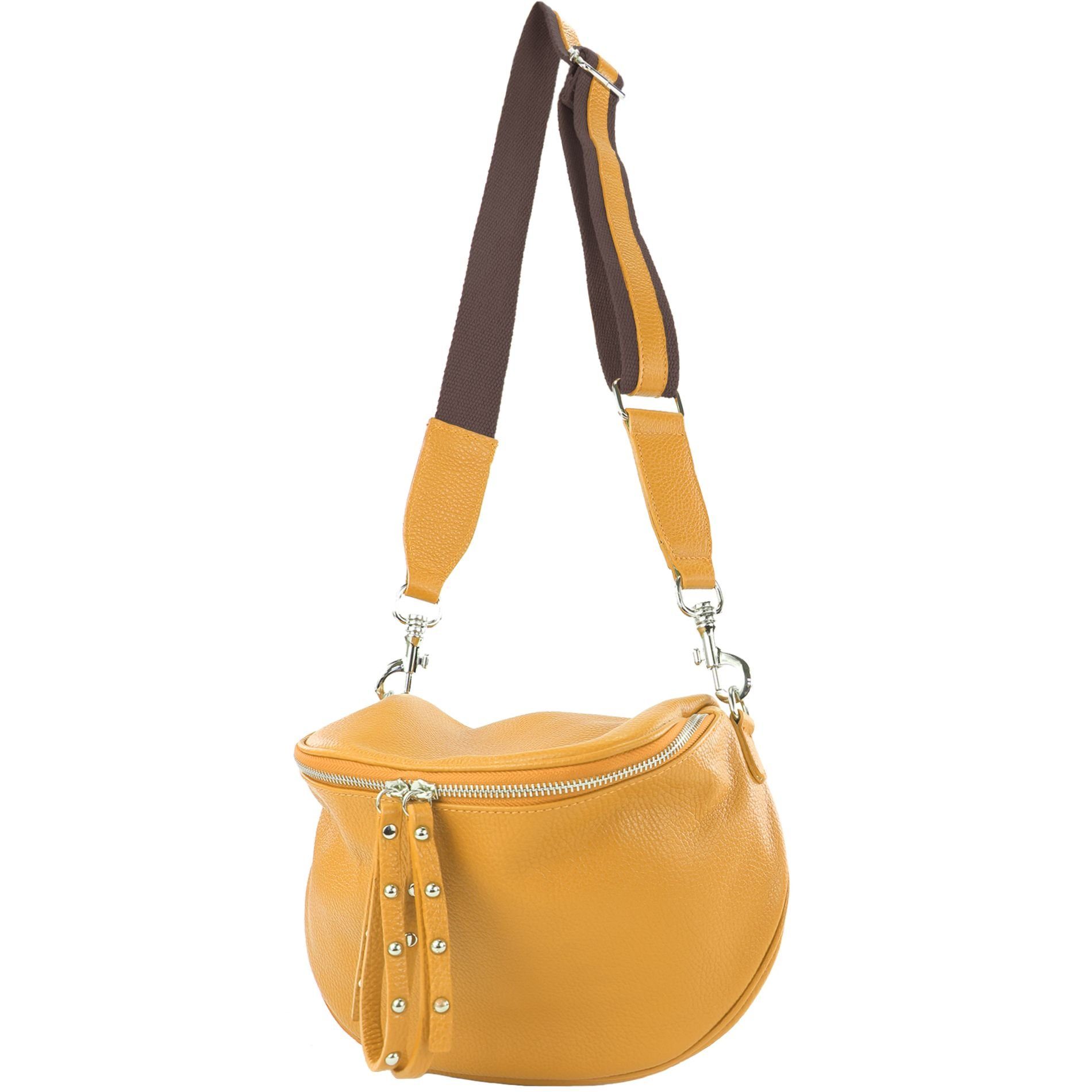 modamoda de Schultertasche T236, Echtleder Handmade in Italy Senfgelb