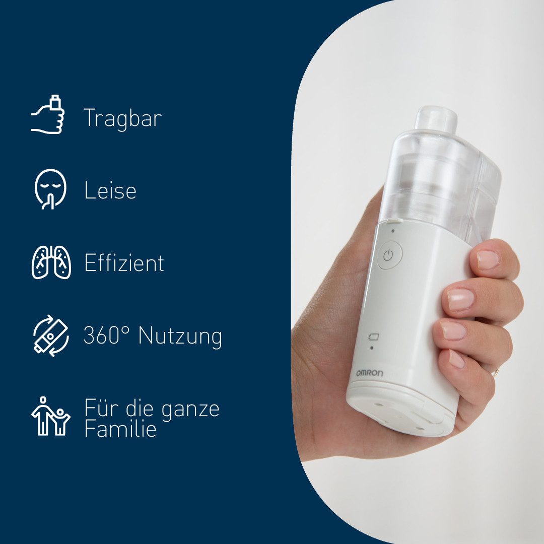Omron Inhalationsgerät MicroAIR U100 tragbar, leise & effizient, für zu Hause & unterwegs, effektive Behandlung von Atemwegserkrankungen für Erwachsene & Kinder