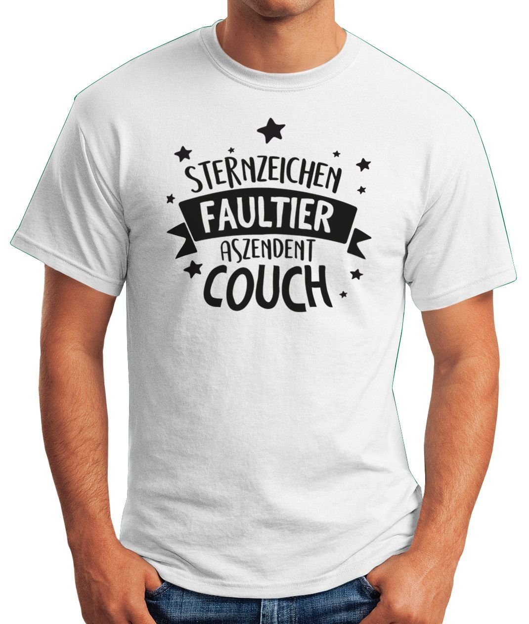 Spruch Print-Shirt Aszendent Print mit T-Shirt Sternzeichen Fun-Shirt lustig Moonworks® MoonWorks Herren mit Motiv Faultier. Couch.
