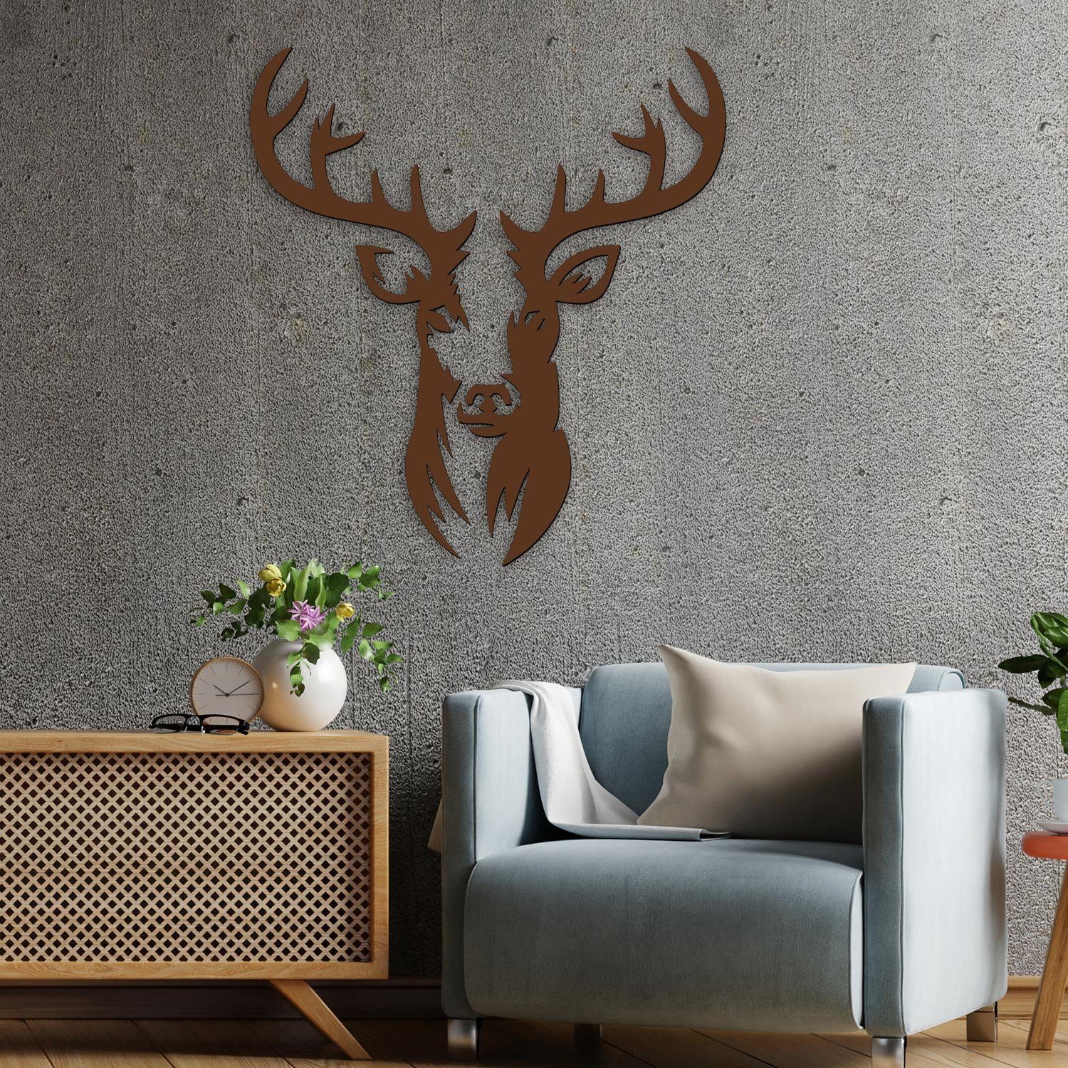 Namofactur Wanddekoobjekt XXL Hirsch Kopf Motiv, Holz Deko (2-teilig), Wandtattoo Hirschkopf aus Holz in verschieden Farben erhältlich