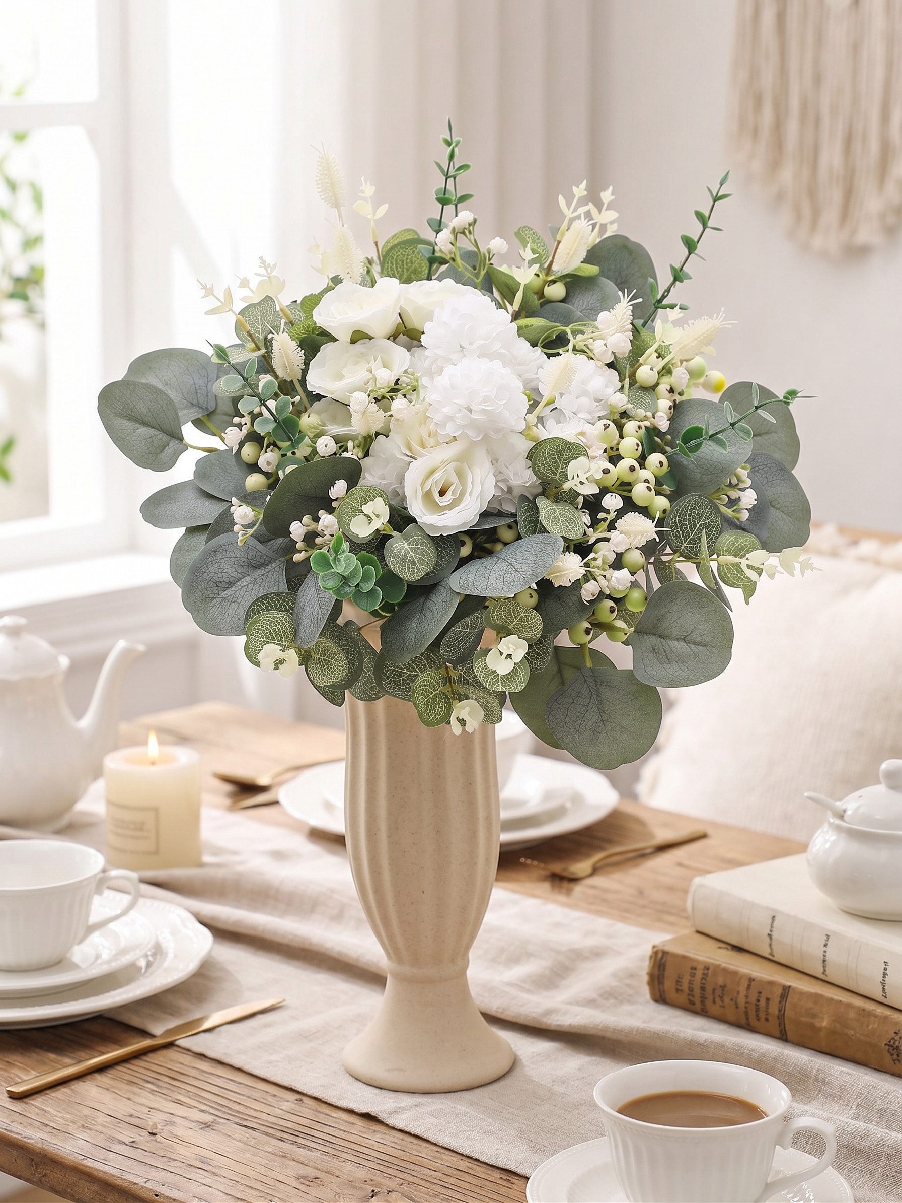 Kunstblumenstrauß Kunstblumen 30er Set künstlicher Blumenstrauß realistisch, Fanci Home, - pflegeleicht Tischdeko modern langlebig