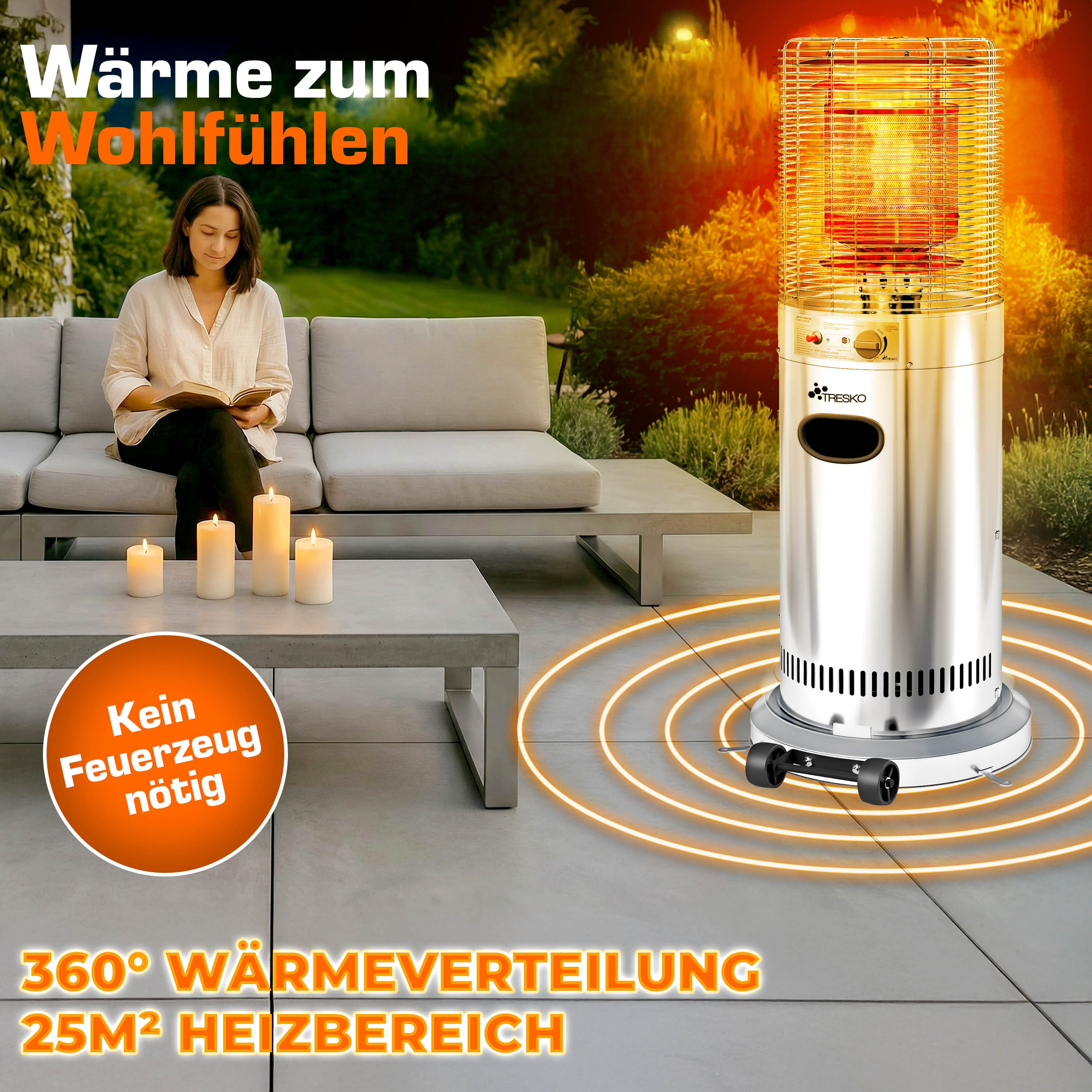 TRESKO Heizstrahler TRESKO® Heizstrahler Gas 11 kW mit Rollen, Outdoor Terrassenheizer, Gas 11 kW mit Rollen Outdoor Terrassenheizer