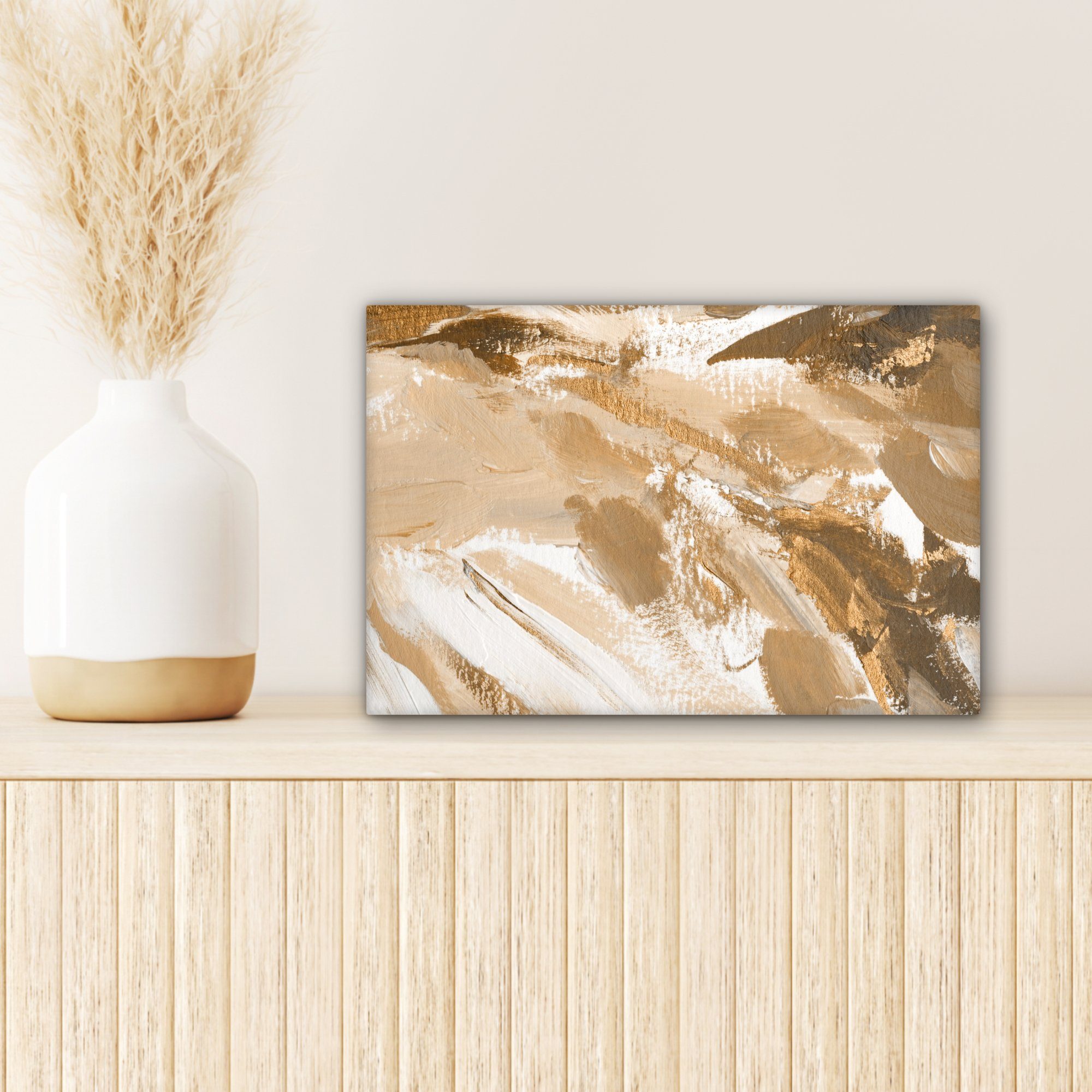 St), Beige Leinwandbild Gold Wandbild OneMillionCanvasses® cm Wanddeko, Leinwandbilder, - - Abstrakt, (1 30x20 Aufhängefertig,