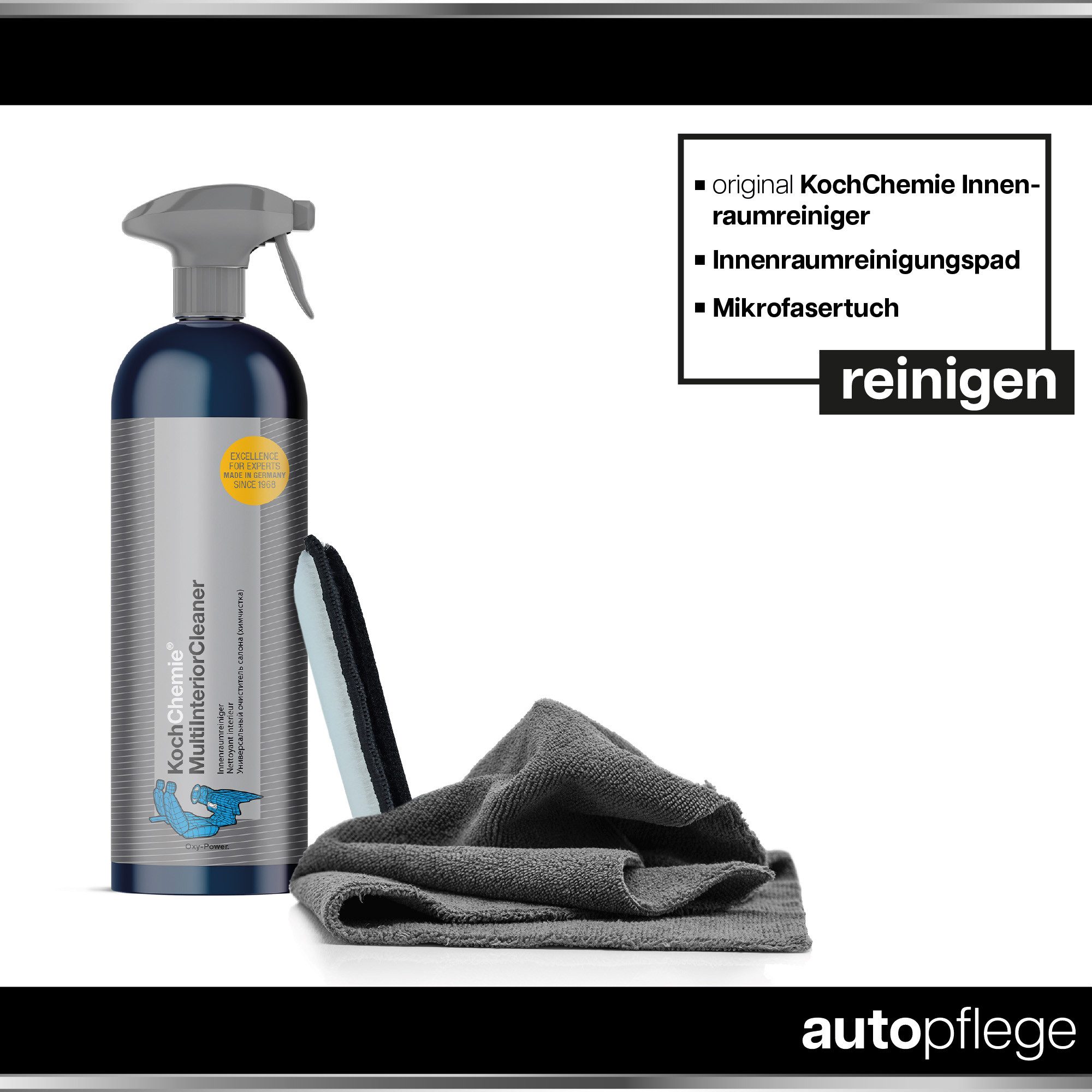 autopflege Koch Chemie MultiInteriorCleaner Set Cockpit-Reiniger (3-St. Auto Innenreiniger - Mikrofasertuch - Pad)