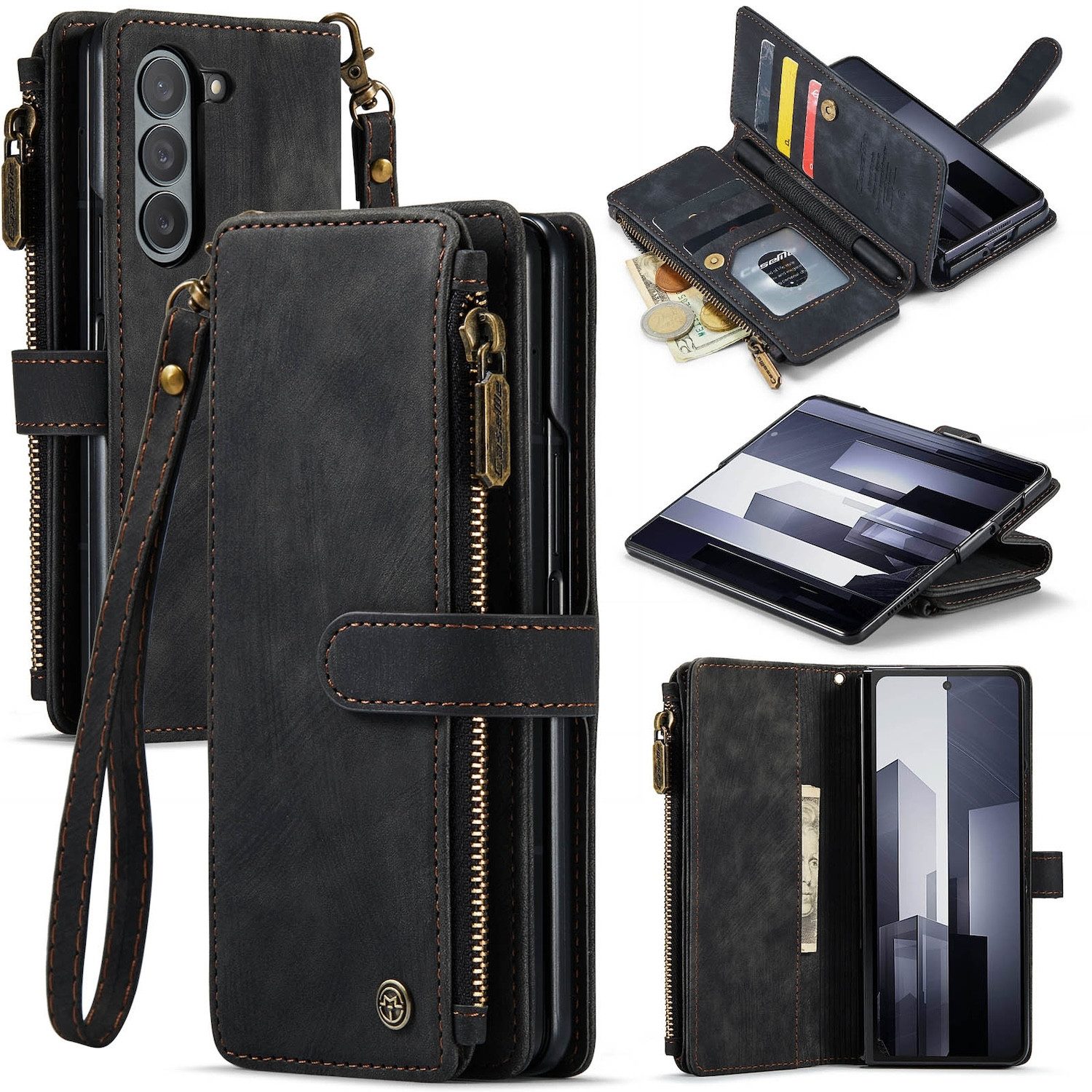 CaseMe Handyhülle Für Samsung Galaxy Z Fold6 Kunstleder Multifunktion Wallet Tasche Case, Kunst-Leder Schutz Tasche Smart Case Multifunktion