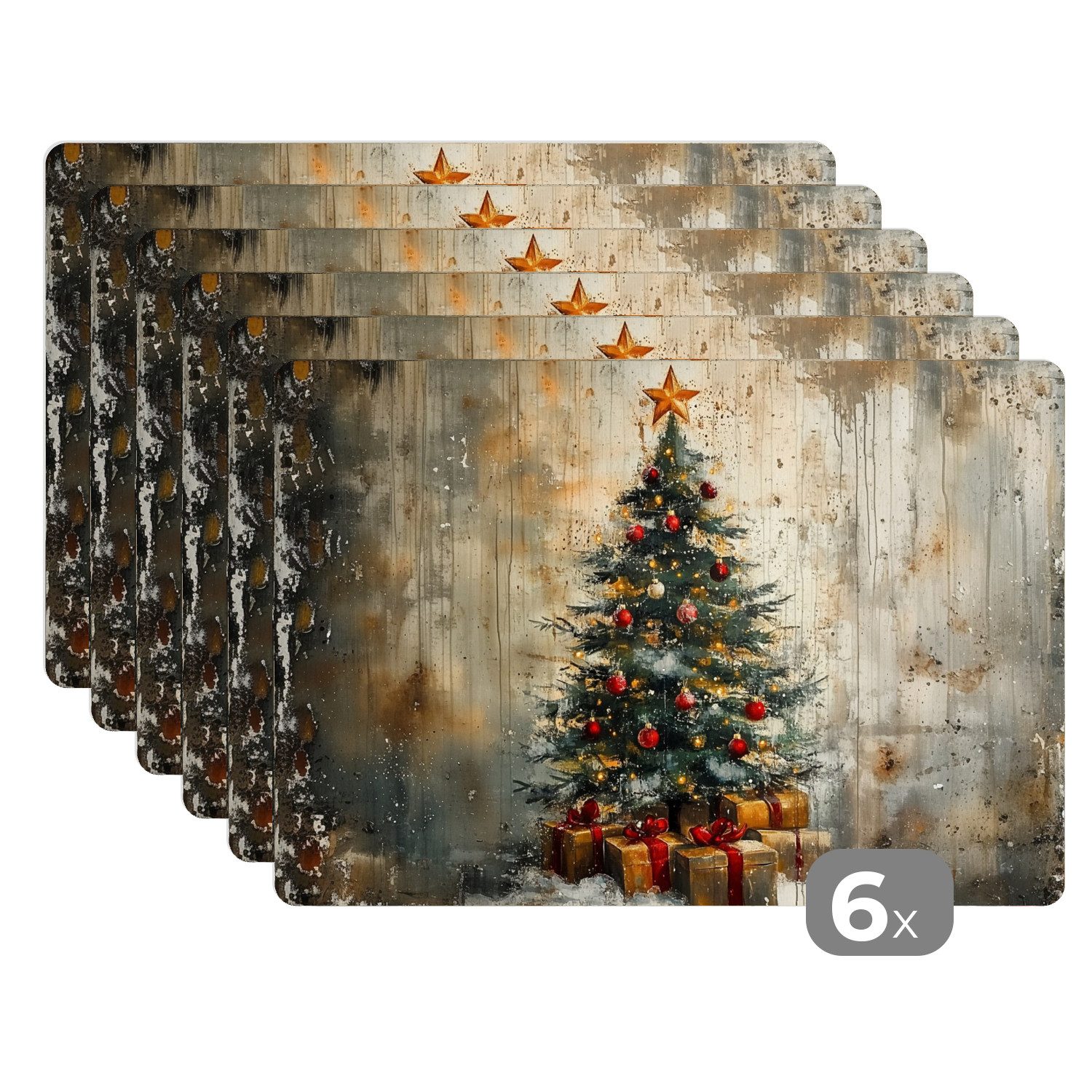 MuchoWow Platzset Weihnachtsbaum - Vintage - Weihnachten - Geschenk, (6-St) günstig online kaufen