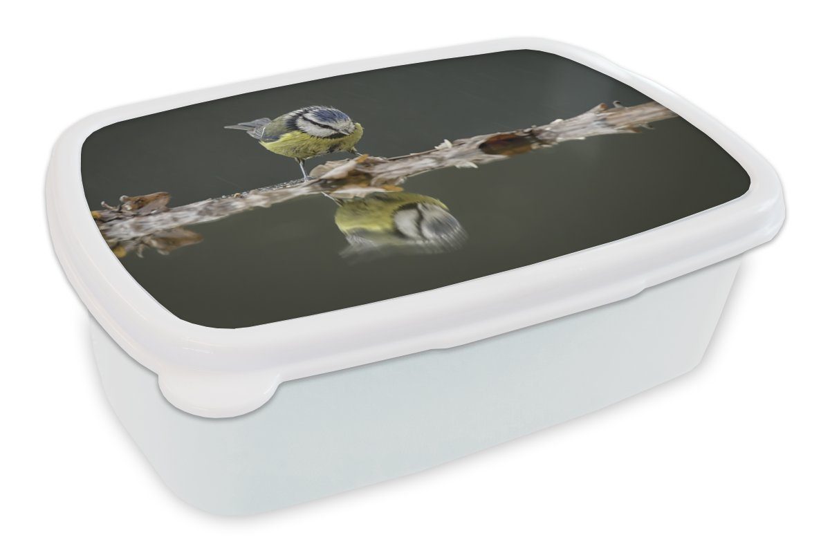 MuchoWow Lunchbox Vogel - Wasser - Spiegelung, Kunststoff, (2-tlg), Brotbox für Kinder und Erwachsene, Brotdose, für Jungs und Mädchen weiß