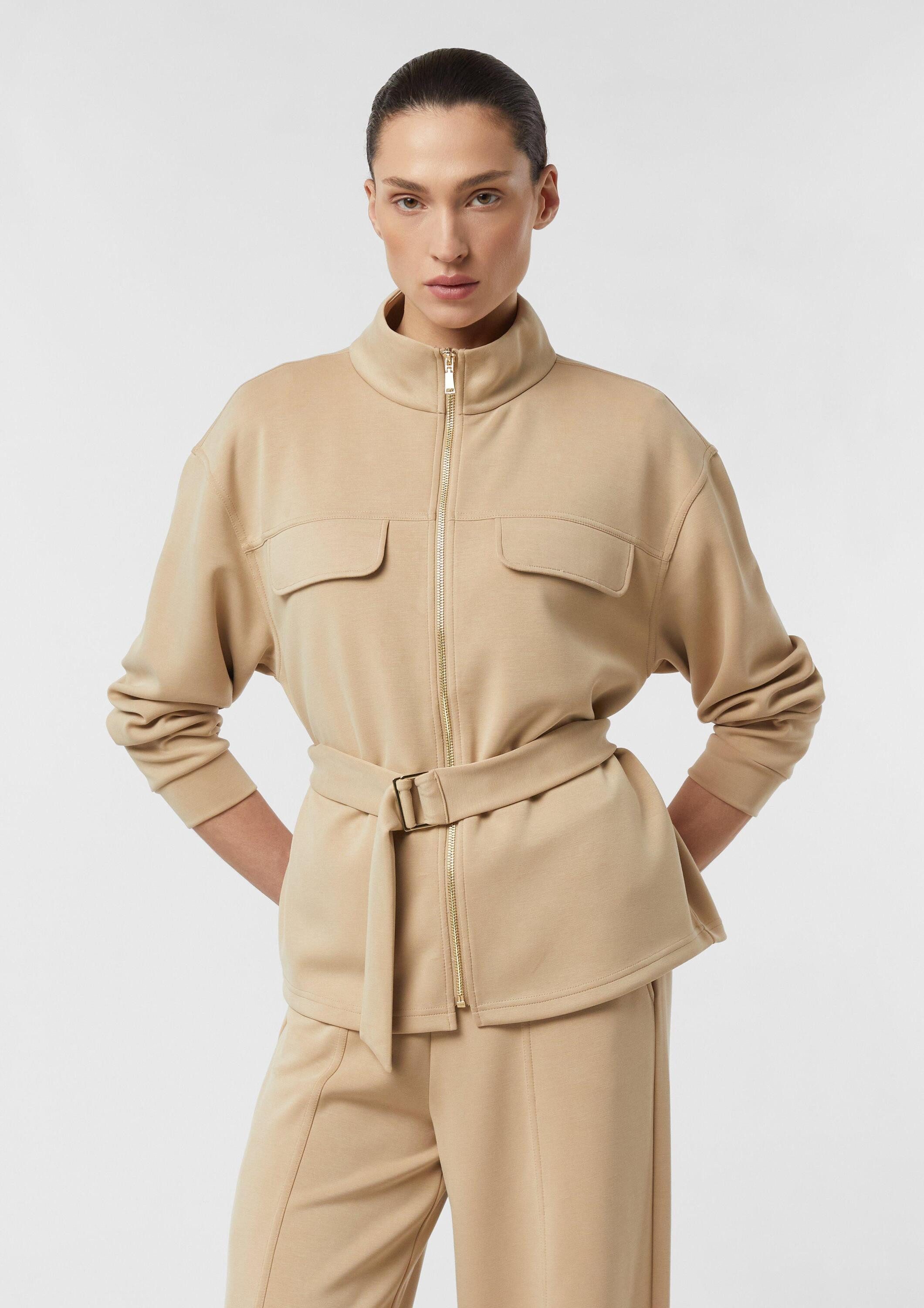 comma Sweatjacke Sweatshirt Sweatjacke mit abnehmbarem Taillengürtel