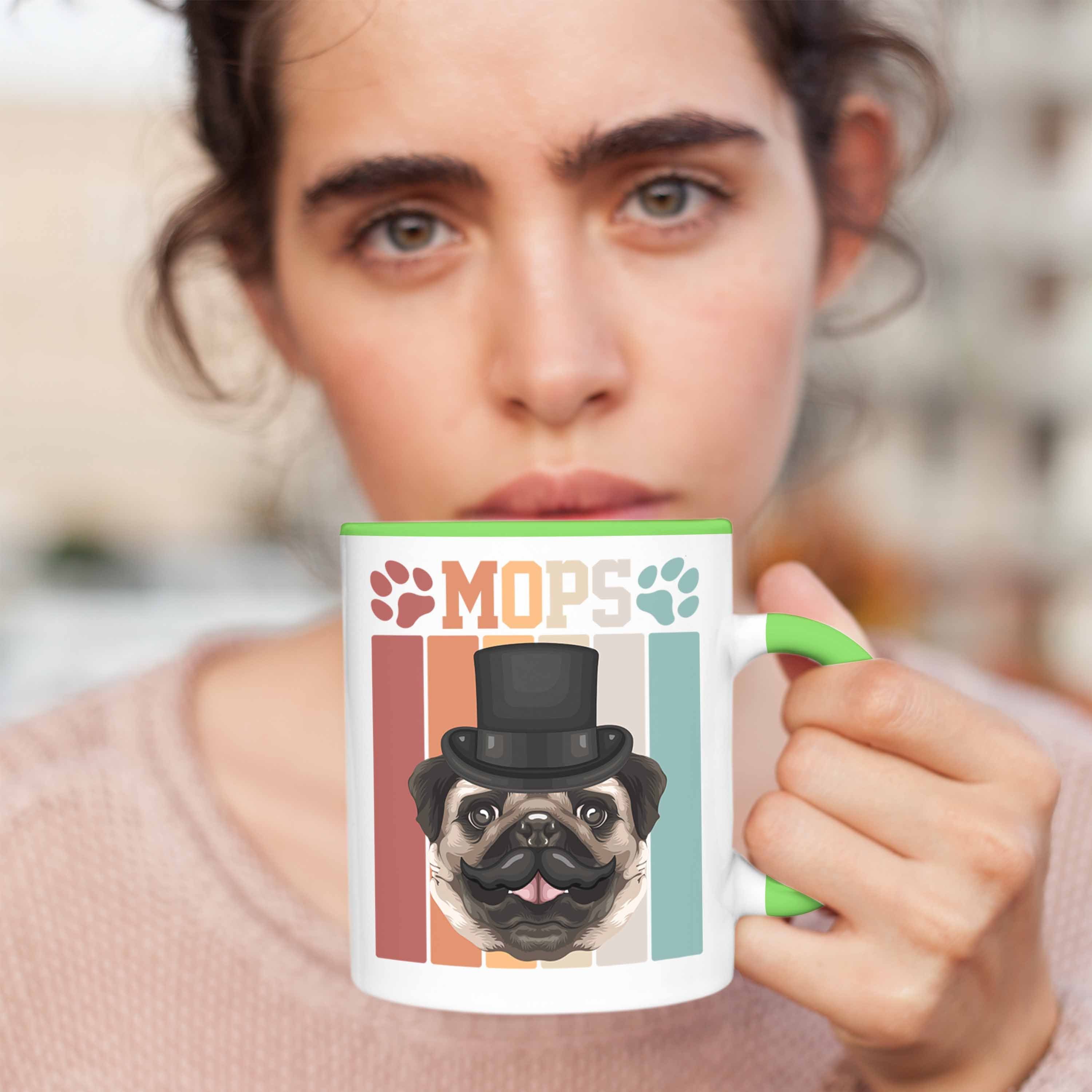 Geschenkidee Tasse Besitzer Geschenk Retro Trendation Vinatg Mops Lustiger Spruch Grün Tasse