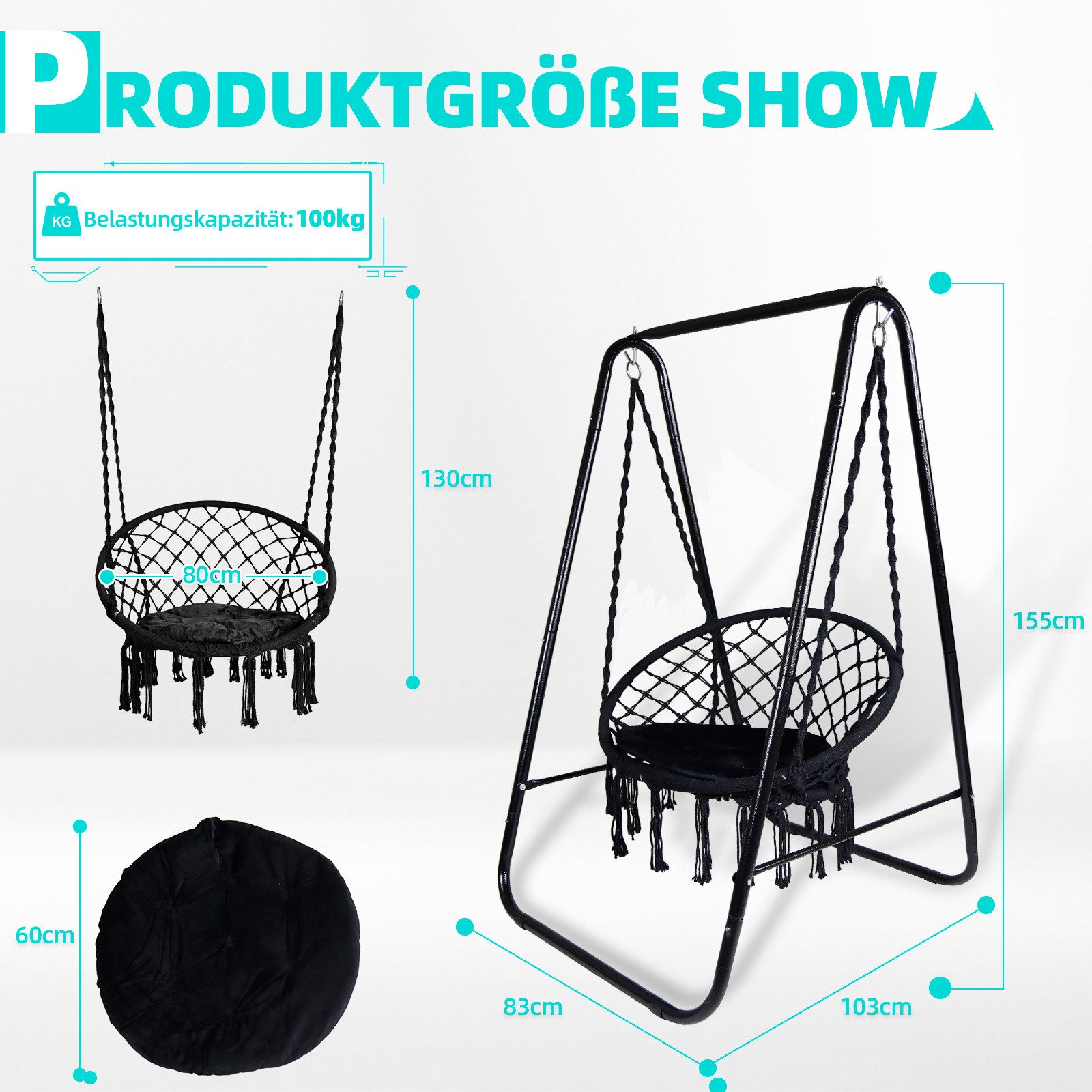 CCLIFE Hängesessel CCLIFE Hängesessel mit Gestell Hängeschaukel Hängestuhl outdoor indoor