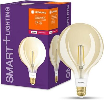 Ledvance LED-Leuchtmittel LED Lampe E27 Globeform große Glühbirne dimmbar Goldglas Smart, E27, Warmweiß, Dimmbar, Energiesparend, App-Steuerung