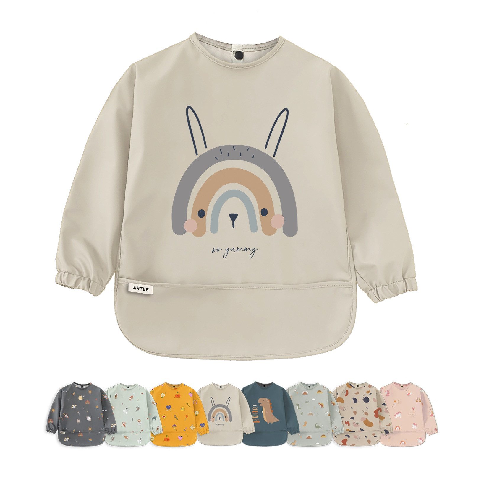 Artee Lätzchen Lätzchen mit Ärmeln und Auffangtasche in Größe M für 12-36 Monate