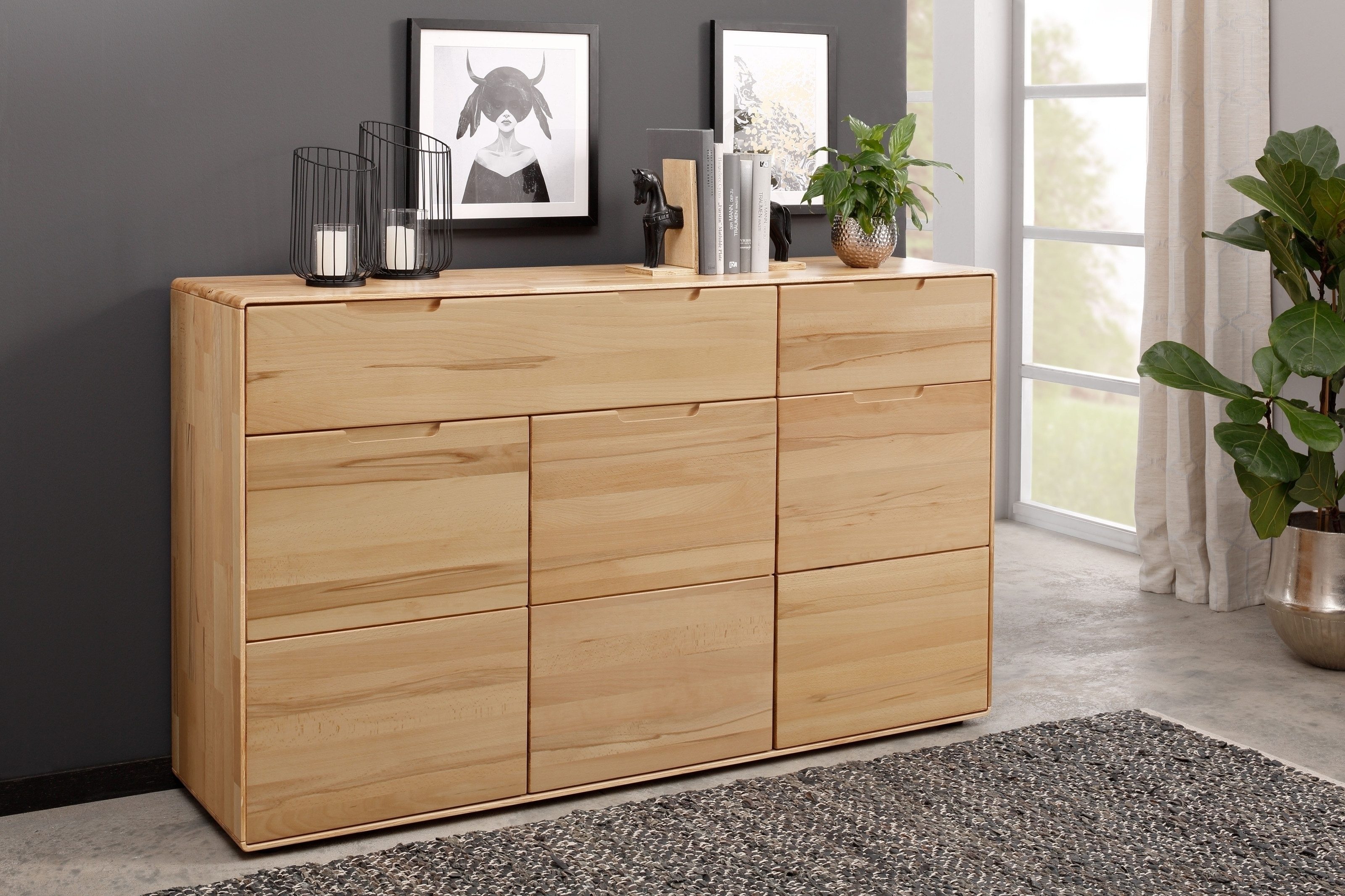 G+K Möbelvertriebs GmbH Sideboard 3 Türen, 2 Schübe, Kernbuche massiv geölt günstig online kaufen