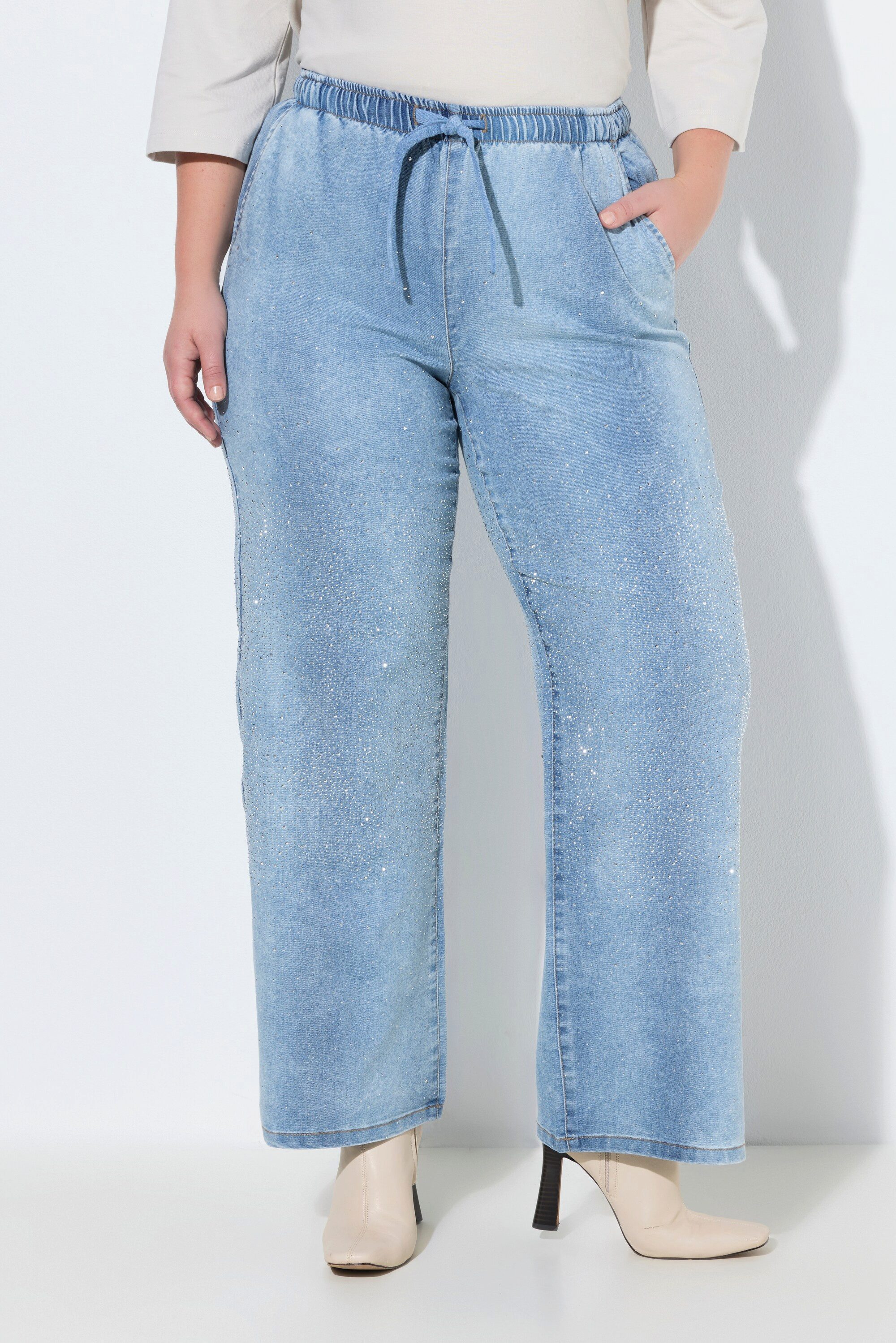 MIAMODA Regular-fit-Jeans Schlupfjeans weites Bein Glitzersteinchen