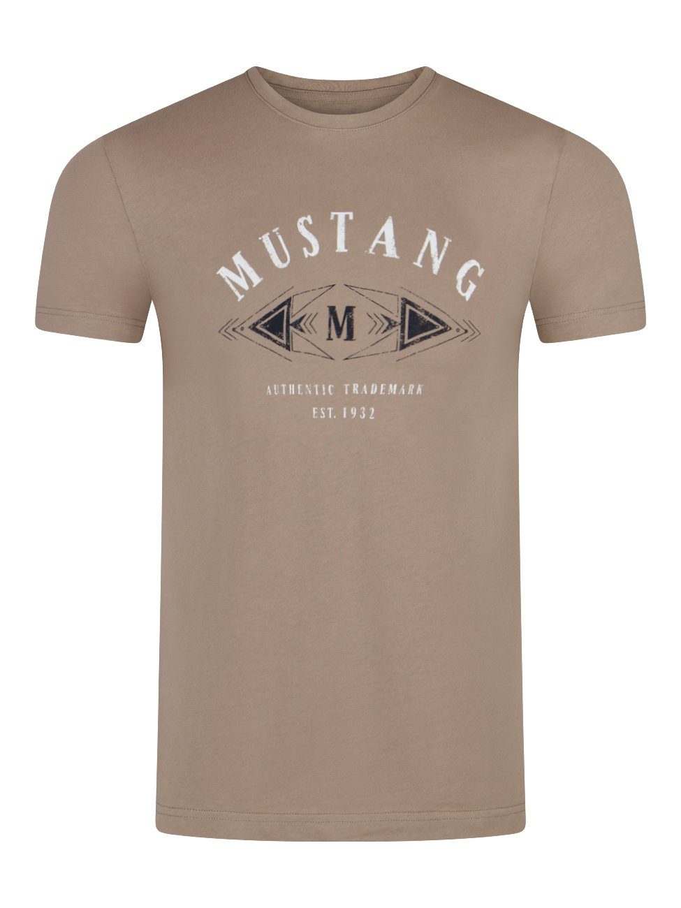 MUSTANG T-Shirt Herren Printshirt Regular Fit (1-tlg) Kurzarm Tee Shirt mit Rundhalsausschnitt aus 100% Baumwolle Moon Rock (1014005-3134)