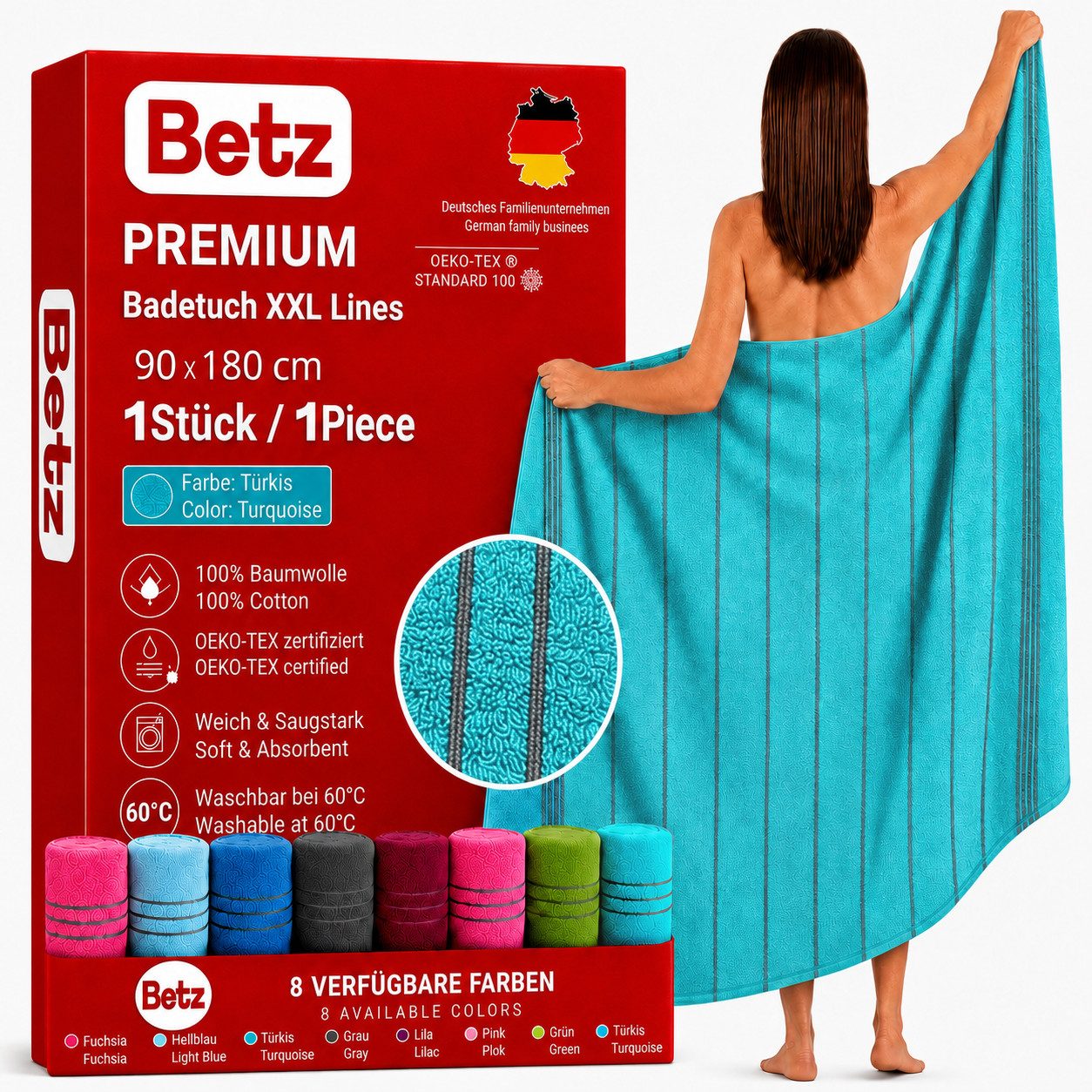 Betz Strandtuch Betz XXL Badetuch LINES Saunahandtuch Liegetuch 90x180 cm, 100% Baumwolle