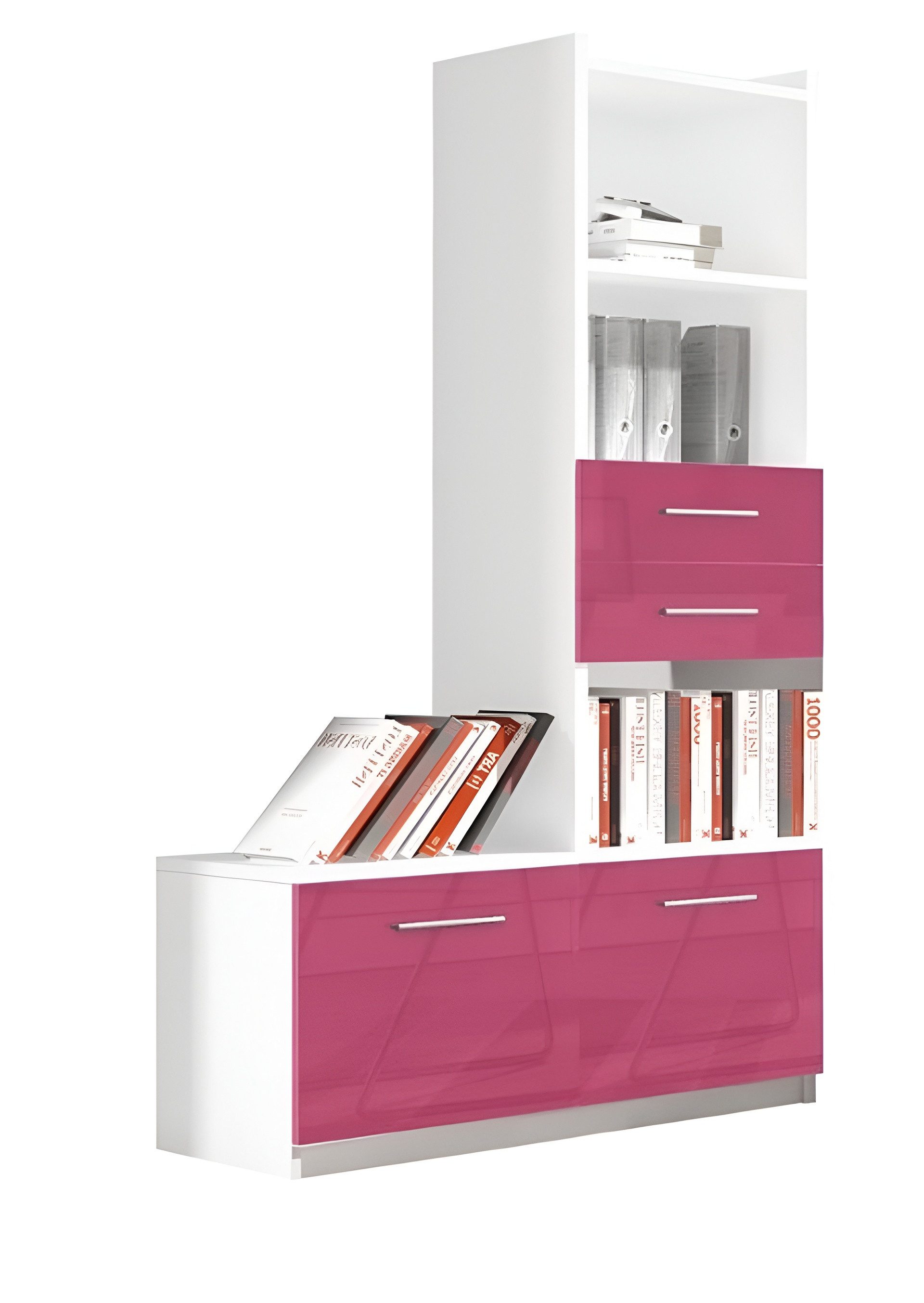 Xlmoebel Kinderregal Weiß-Rosa Hochglanz Regal für Bücher und Spielzeug, Hergestellt in Europa