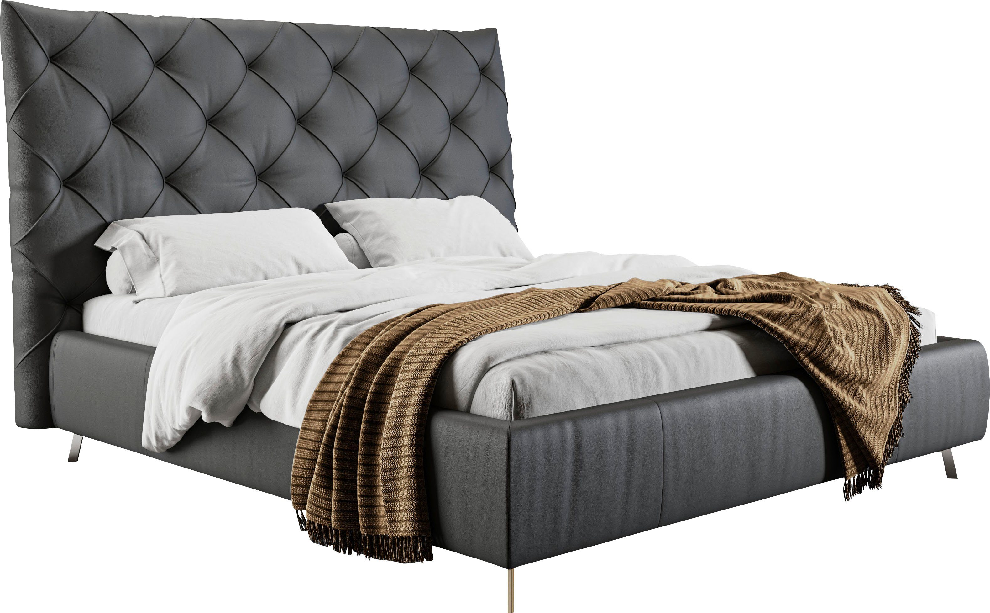 Home affaire Polsterbett Elloree, in 4 Breiten, hinten mit Originalstoff bezogen, auch in Leder, Kopfteilhöhe 143cm, belastbar bis 280 kg, auch in Überlänge 220cm