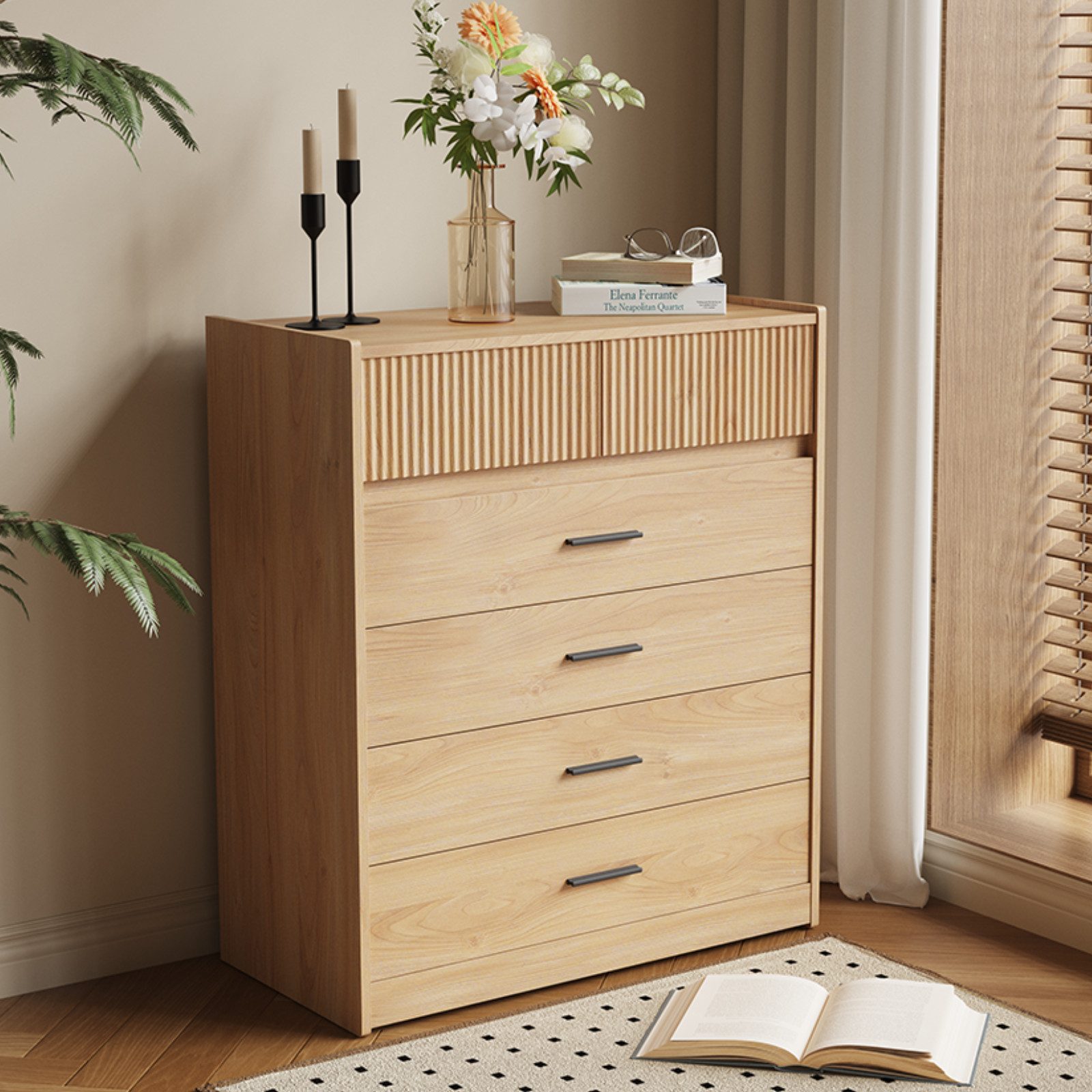 HOMAVO Kommode DG1 mit 6 Schubladen in Weiß oder Eiche-Optik, modern & geräumig, FSC®, Zwei Griffvarianten, viel Stauraum, pflegeleicht