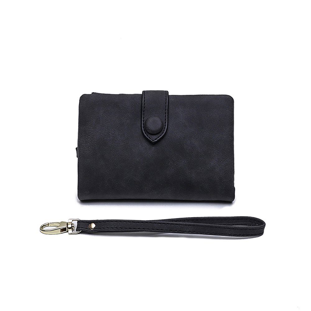 Geldbeutel Brieftasche Frauen mit Schwarz Leder Kurzer Schutz Geldbörse drei Damen SCOBAG Für Brieftasche RFID (1-tlg), Fächern