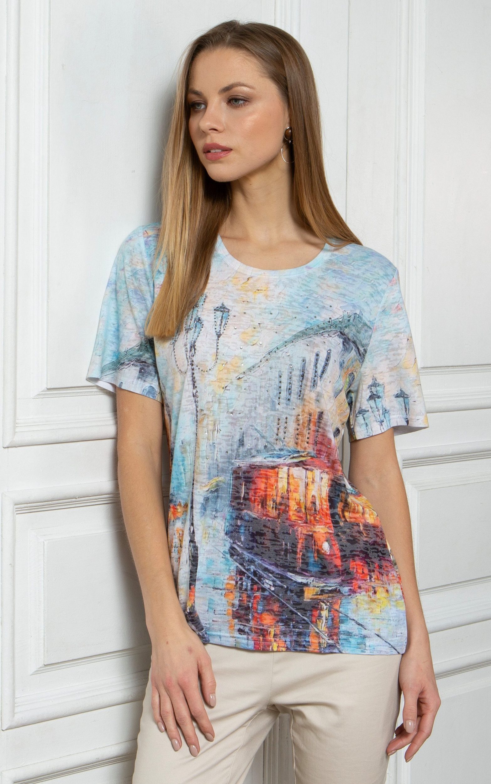 Passioni Print-Shirt mit malerischem abendlichen Straßenszenen-Print günstig online kaufen