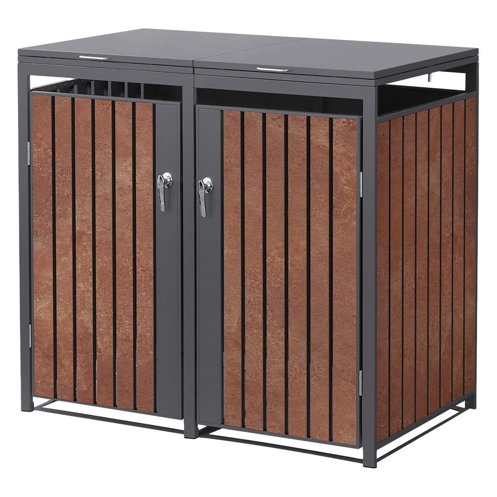 ML-DESIGN Mülltonnenbox Müllbox aus Stahl wetterfeste Mülltonnen Verkleidung Mülltonnengarage, Mülltonnencontainer mit Klappdeckel/Tür für 2 Tonne 120 oder 240 Liter