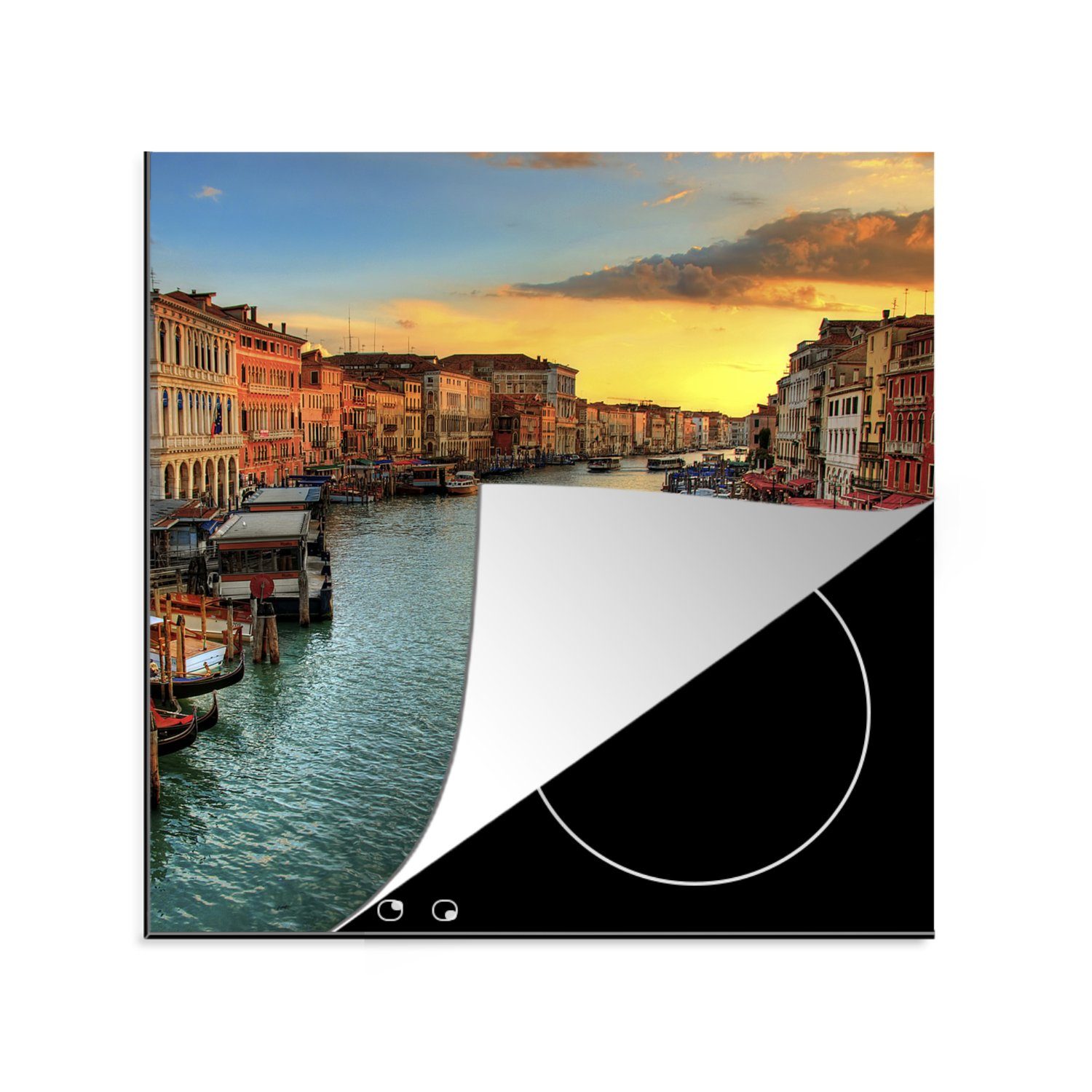 MuchoWow Herdblende-/Abdeckplatte Venedig am Abend, Vinyl, (1 tlg), 78x78 cm, Ceranfeldabdeckung, Arbeitsplatte für küche