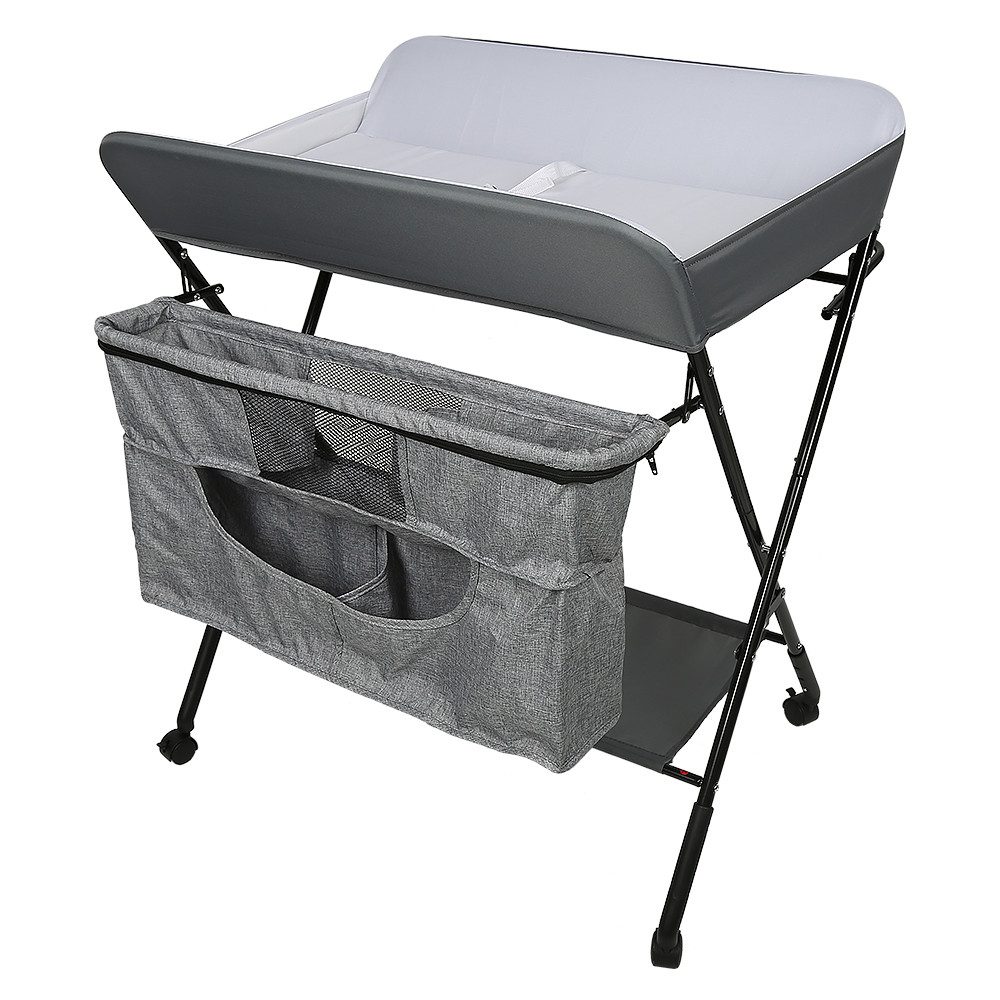 JEOBEST Wickeltisch Baby Wickelkombi, Klappbar, Mobiler Wickelkommode, mit Ablagefächern, für 0-10 Monate Tragkraft 30kg