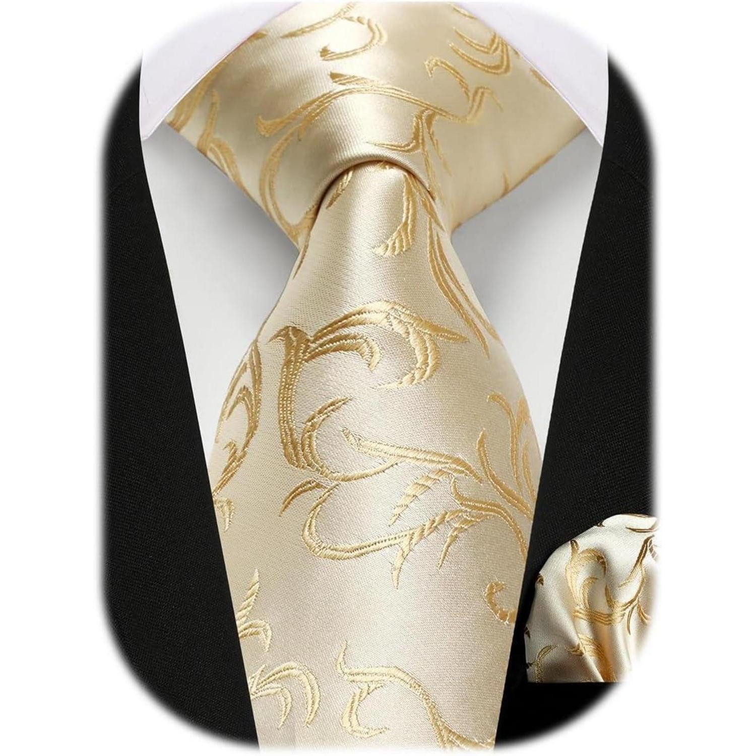 LuxusKollektion Krawatte Krawatten Set Herren Hochzeit Paisley Einheitsgröße H-beige-2