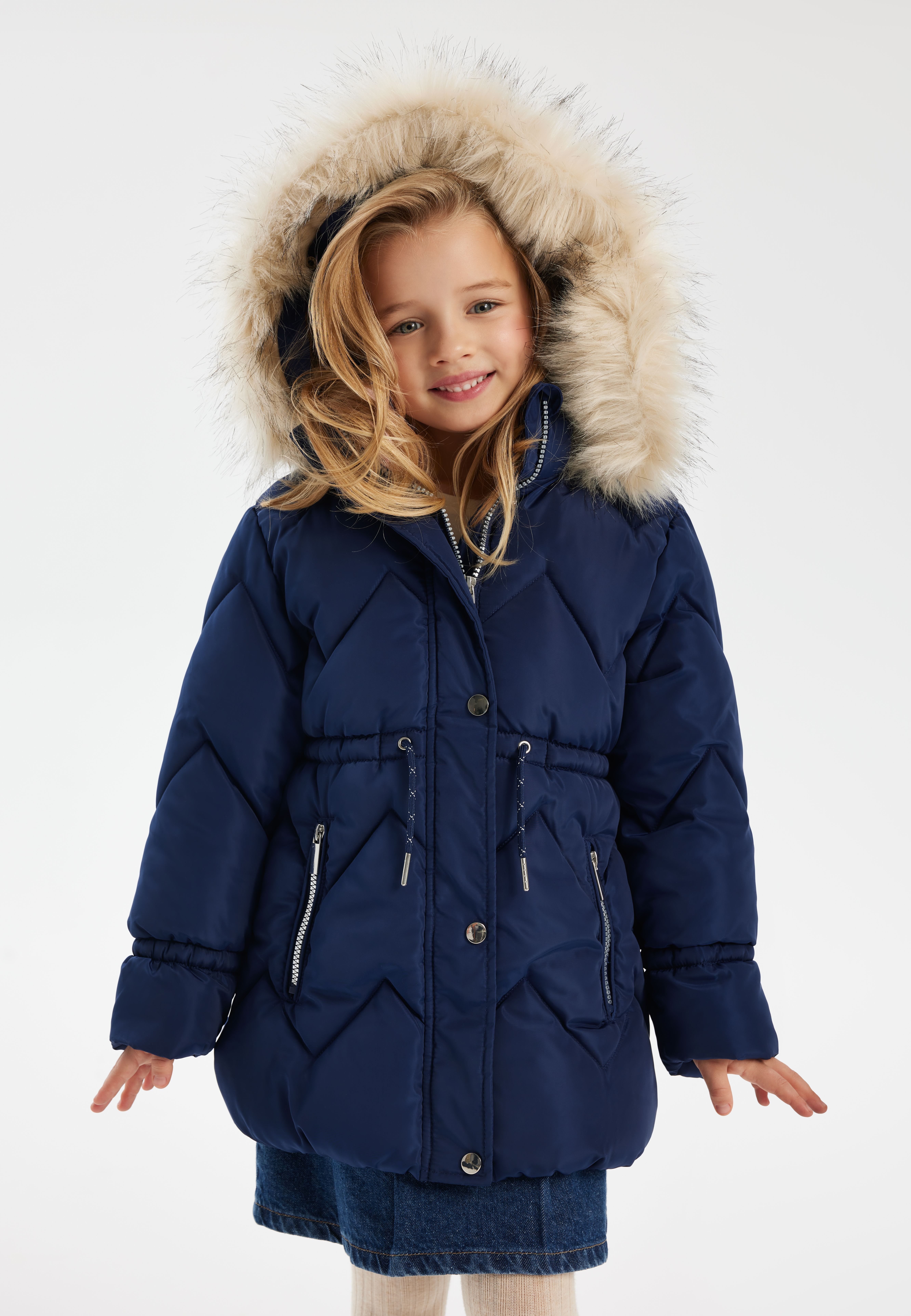 Winterjacke Stepp-Winterjacke mit Kunstfell und Tunnelzug in der Taille (2y-14y)