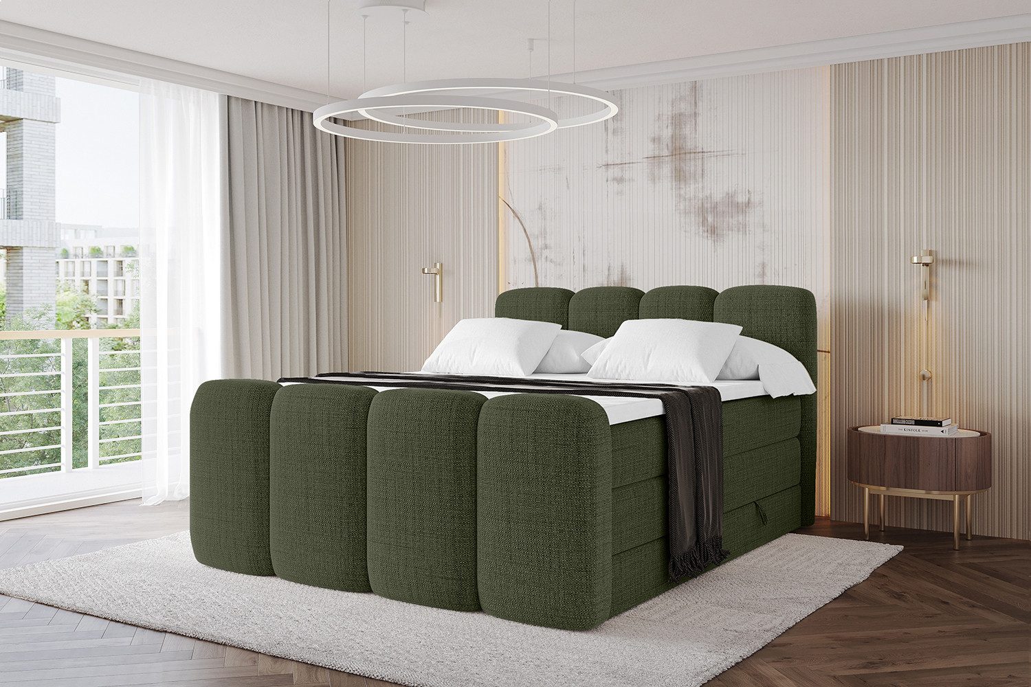 ALTDECOR Boxspringbett NINA-Z KING (Multipocket-Matratze H4, H3 Matratze Bonellfederung, Topper, Kopfteil), Doppelbett mit Fußteil