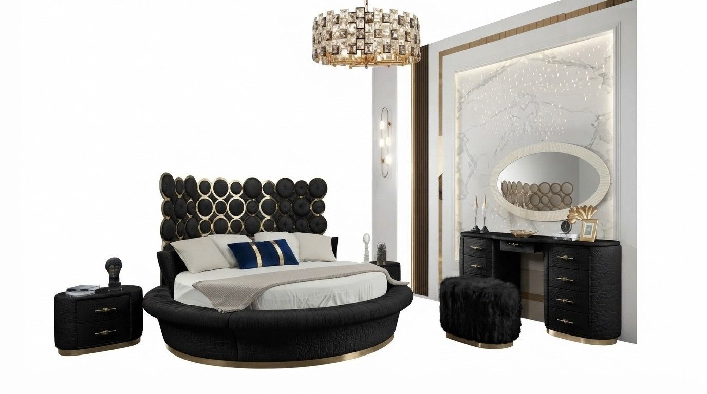 Xlmoebel Rundbett Rundes Lederbett mit modernem Design für luxuriöse Schlafzimmer (1-tlg., Bett + Matratze), Hergestellt in Europa
