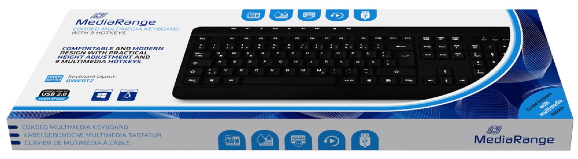 Tastatur Multimedia mit Kabel Keyboard QWERTZ schwarz MROS102 Tastatur