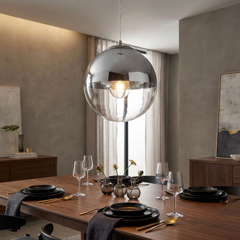 GLOBO LIGHTING Hängeleuchte, Leuchtmittel inklusive, Decken Pendel Leuchte Wohn Zimmer Glas Kugel Hänge Lampe chrom klar im