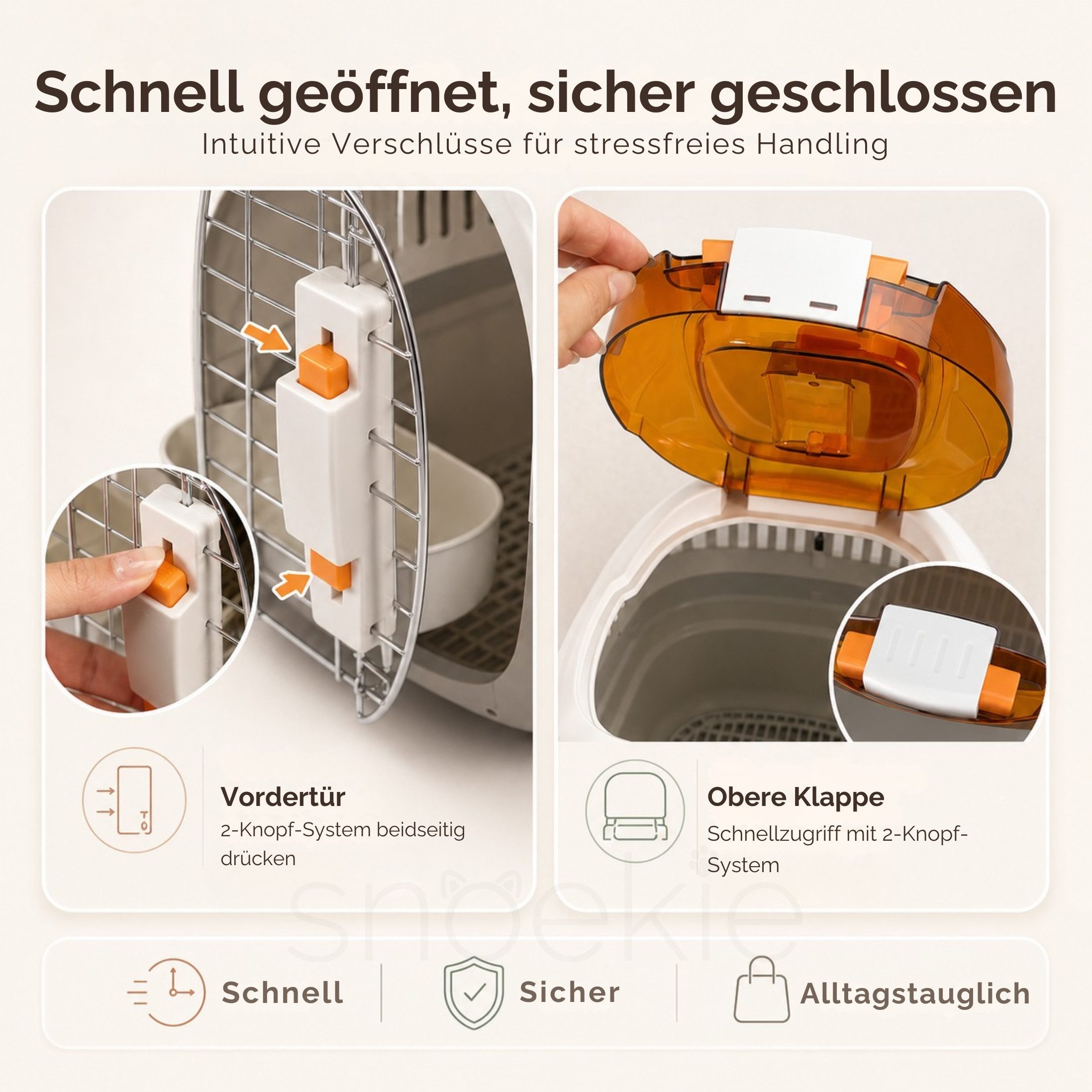 SNOEKIE Tiertransportbox SNOEKIE Transportbox für Katzen & kleine Hunde mit 2 Öffnungen