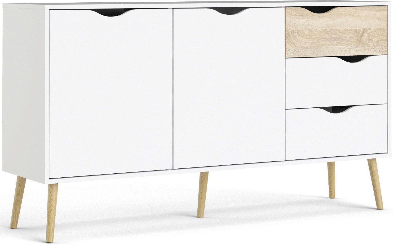andas Sideboard Oslo Aufbewahrung, Schubladenschrank, Kommode mit 2 Türen, 3 Schubladen, Breite 147 cm, Höhe 81 cm