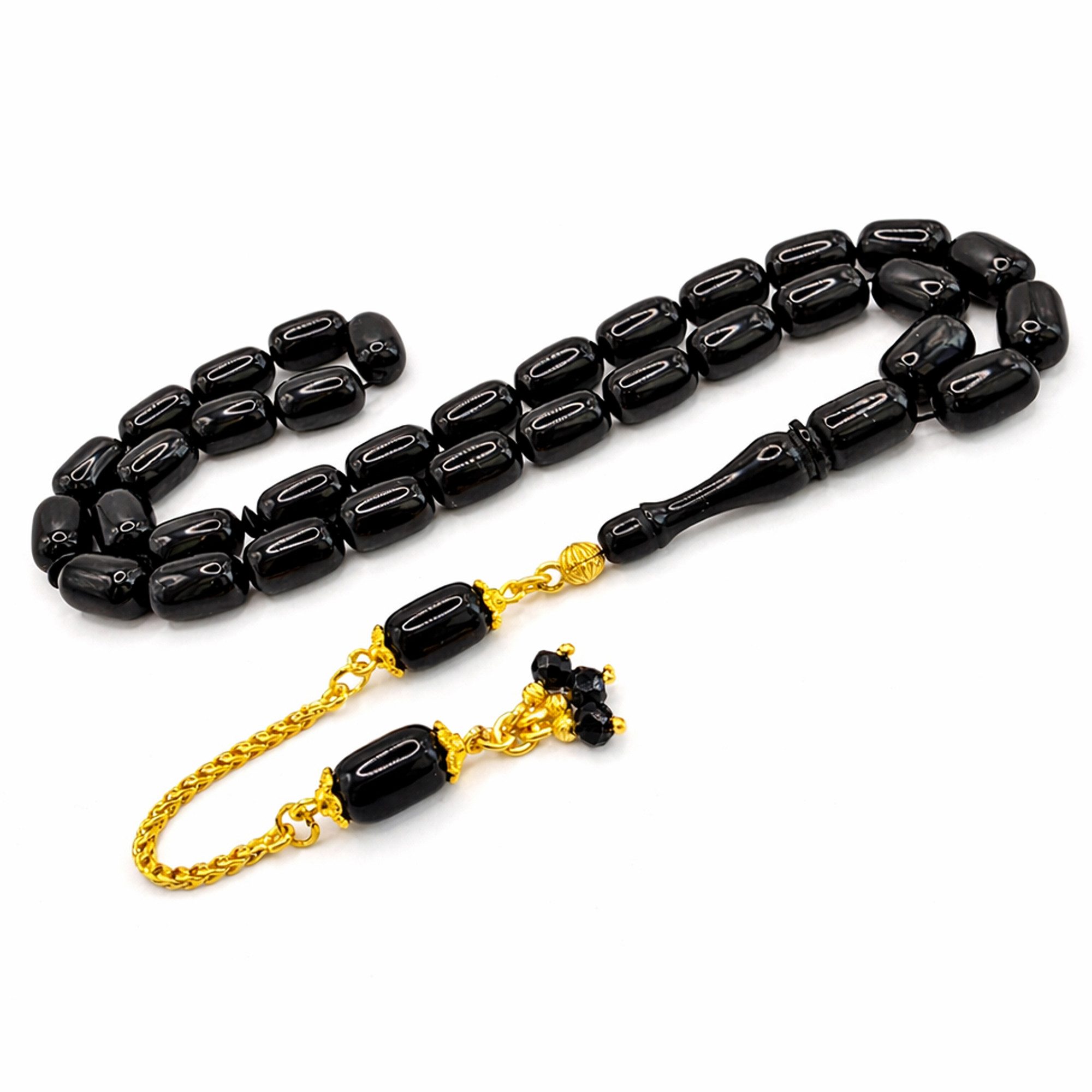 M-Punkt24 Kettenanhänger Tesbih Tespih (SCHWARZ), 925 Silber mit 585 vergoldet