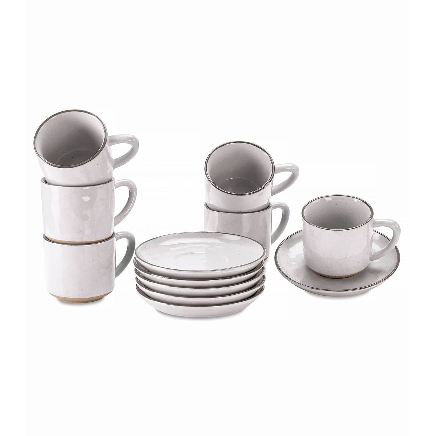 Mirabeau Geschirr-Set Tasse mit Untertasse 6er Set Biarré weiß, Steinzeug