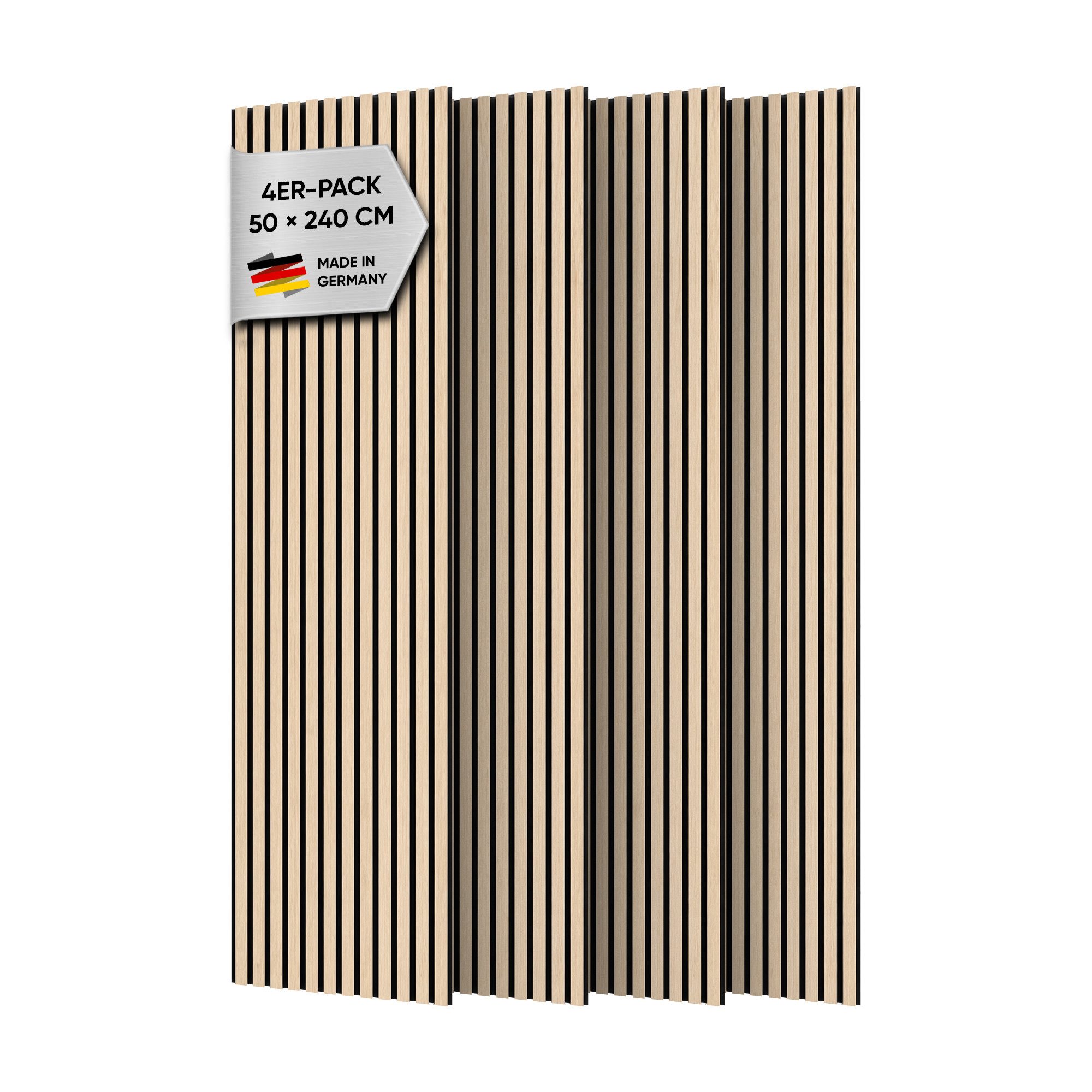 IZODEKOR 3D Wandpaneel Akustikpaneele Holz 50x240cm 4 Stück MDF Echtholzfurnier, BxL: 50x240 cm, 1,20 qm, (4 Akustikpaneele je 50 x 240 cm, insgesamt 4,80 m)