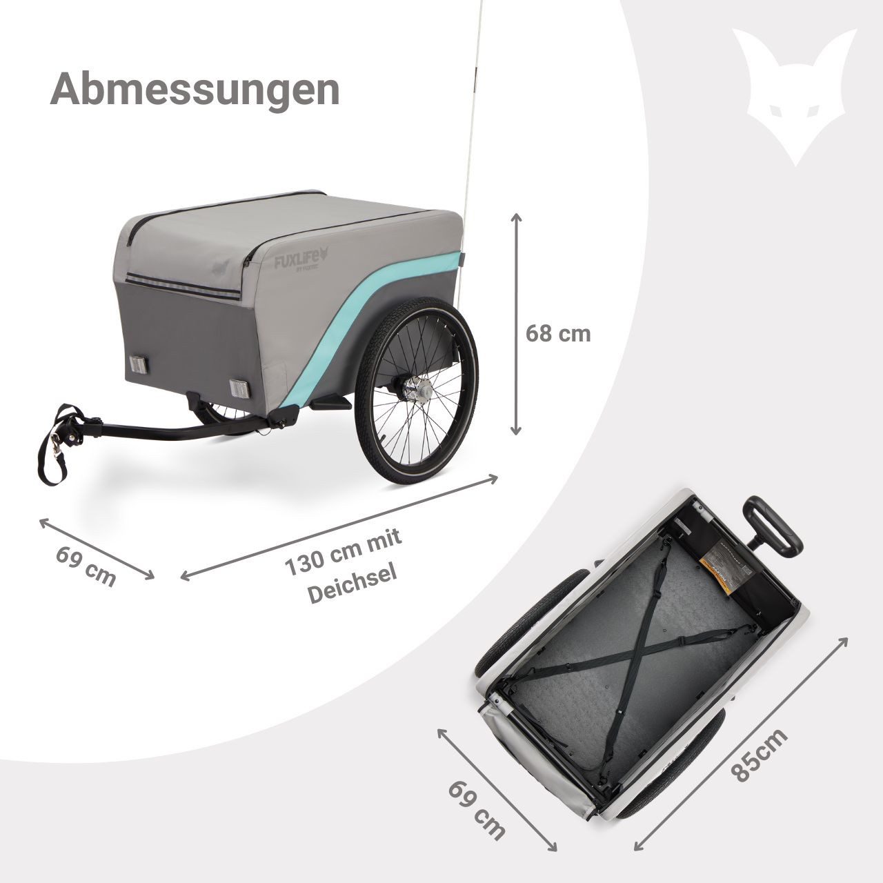 FUXLIFE Fahrradlastenanhänger FX-LA120, 2in1 Nutzung, 120 L Volumen, 47,8 kg Zuladung