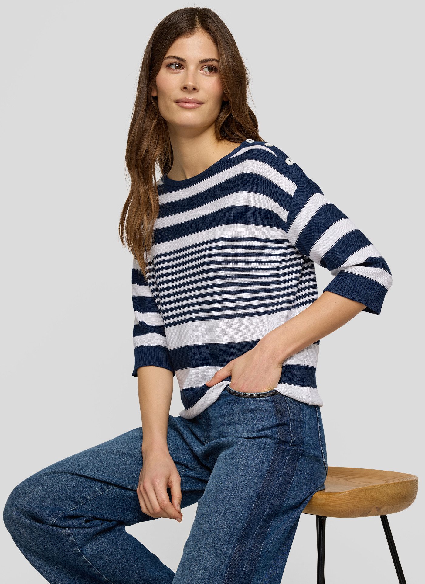 Rabe Rundhalspullover mit Streifen Muster