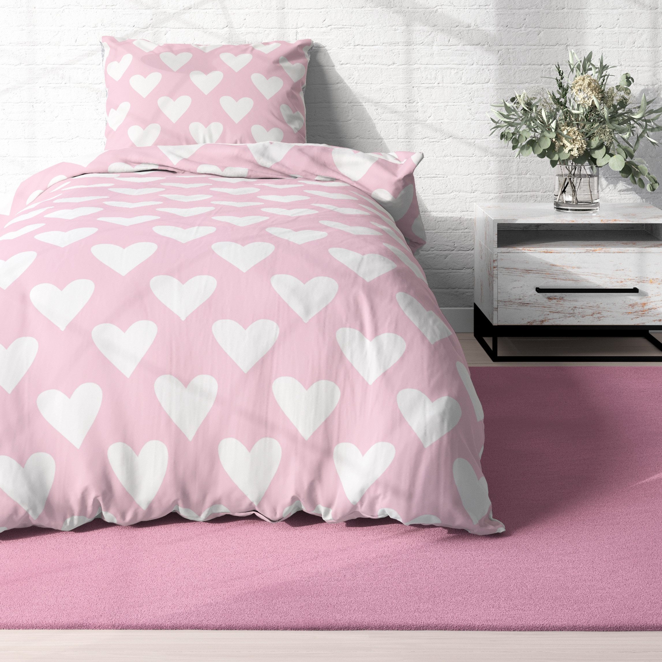 MTOnlinehandel Bettwäsche Herzklopfen Biber/ Flanell in 2 Größen, rosa pink günstig online kaufen