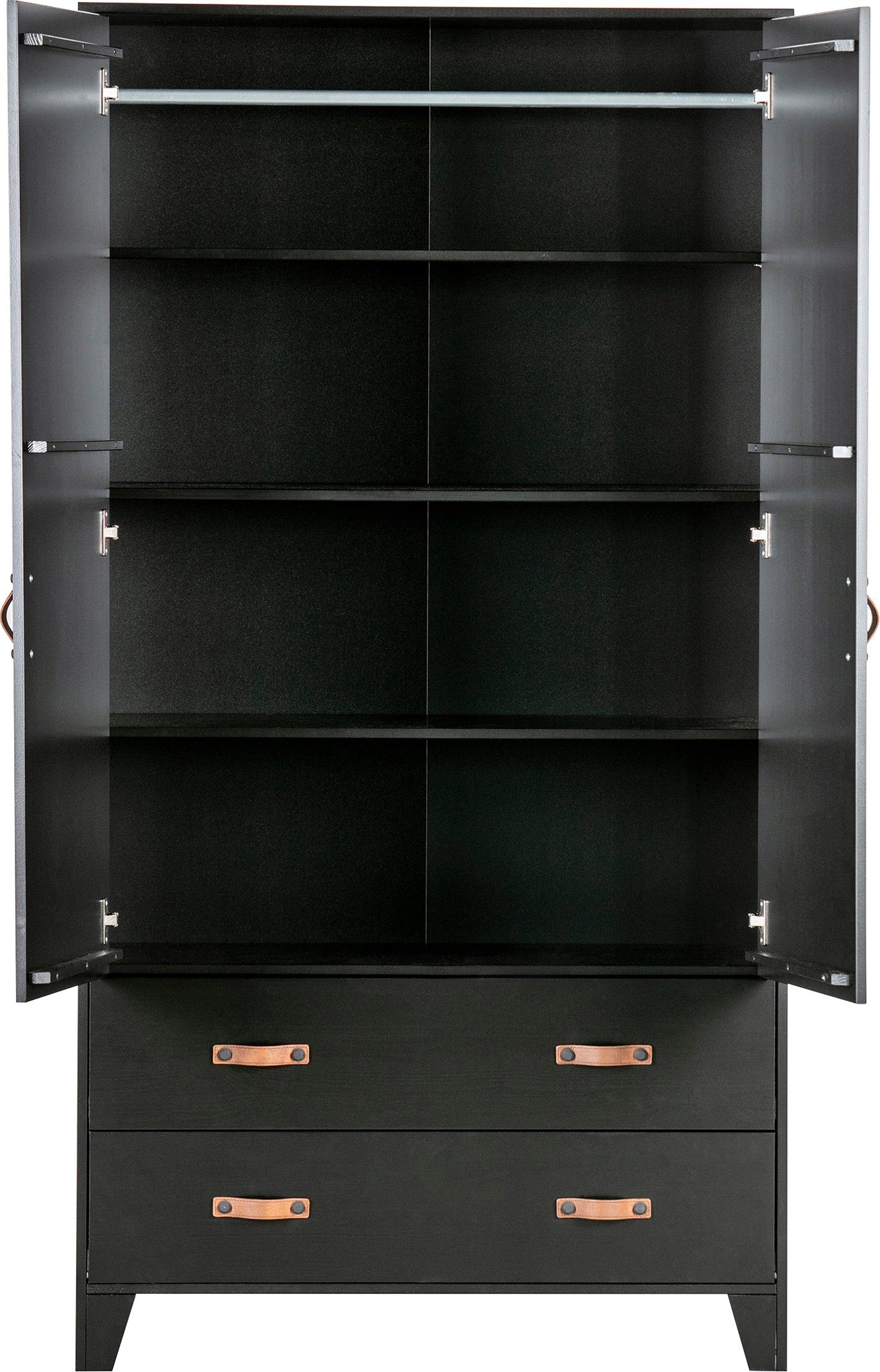 WOOOD Garderobenschrank Dian FSC®-Kiefernholz mit Ledergriffe, H 180 x B 94 x T 40 cm Schutzlackierte Oberfläche, einfach zu montierbar, sichtbare maserung