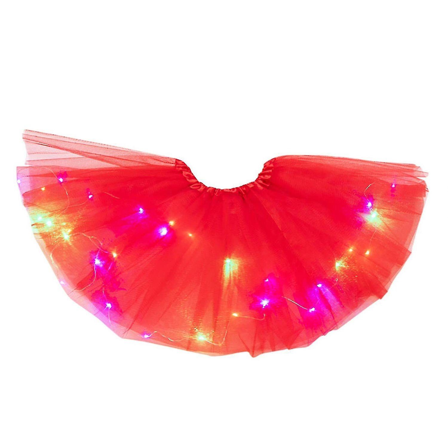 rot Damen LED Lichter Tutu-Rock Paillettenrock Meshrock Tüllrock MAGICSHE