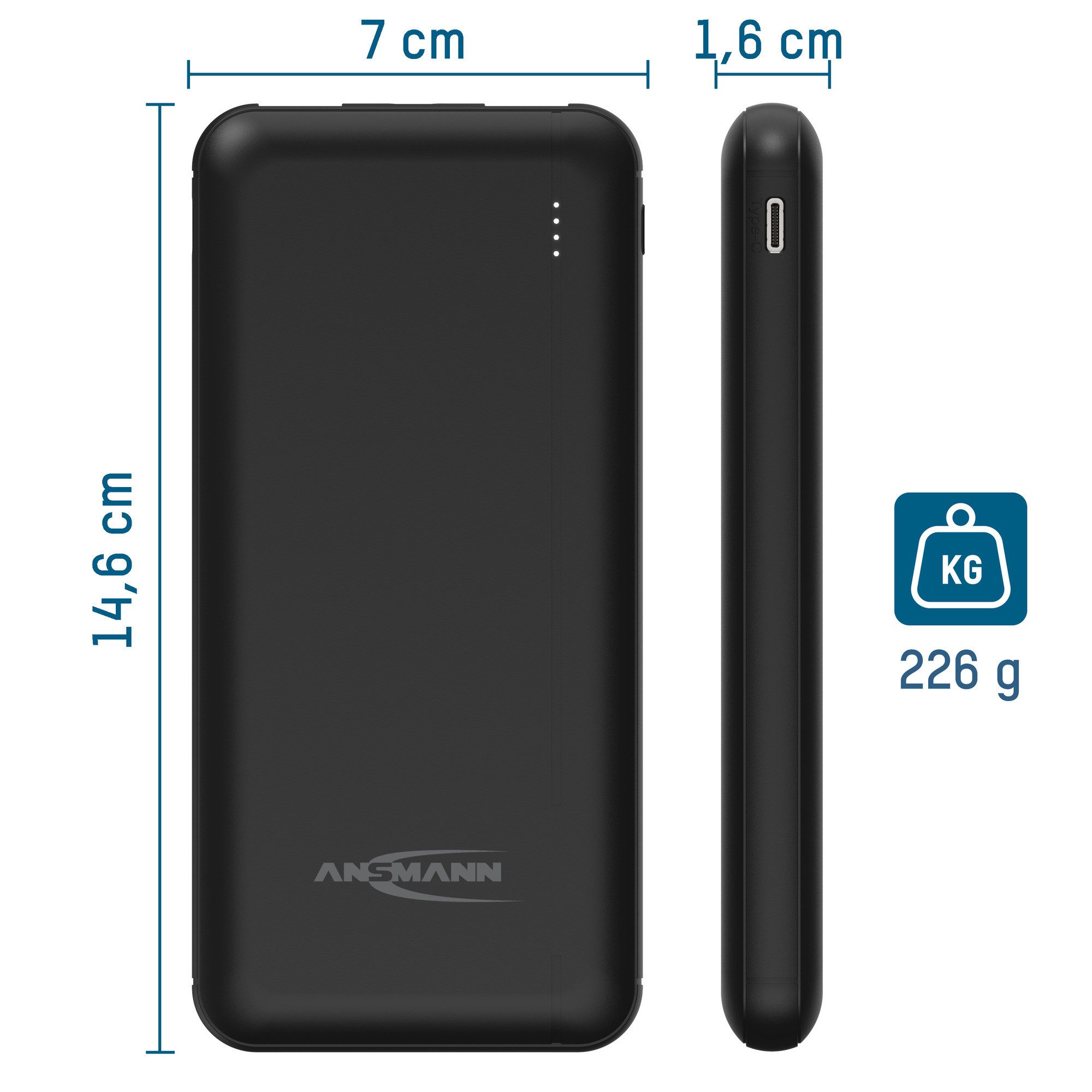 ANSMANN AG Powerbank 10000mAh - Power Bank 2 USB Ports & LED Statusanzeige Powerbank 10000 mAh (3.7 V)
