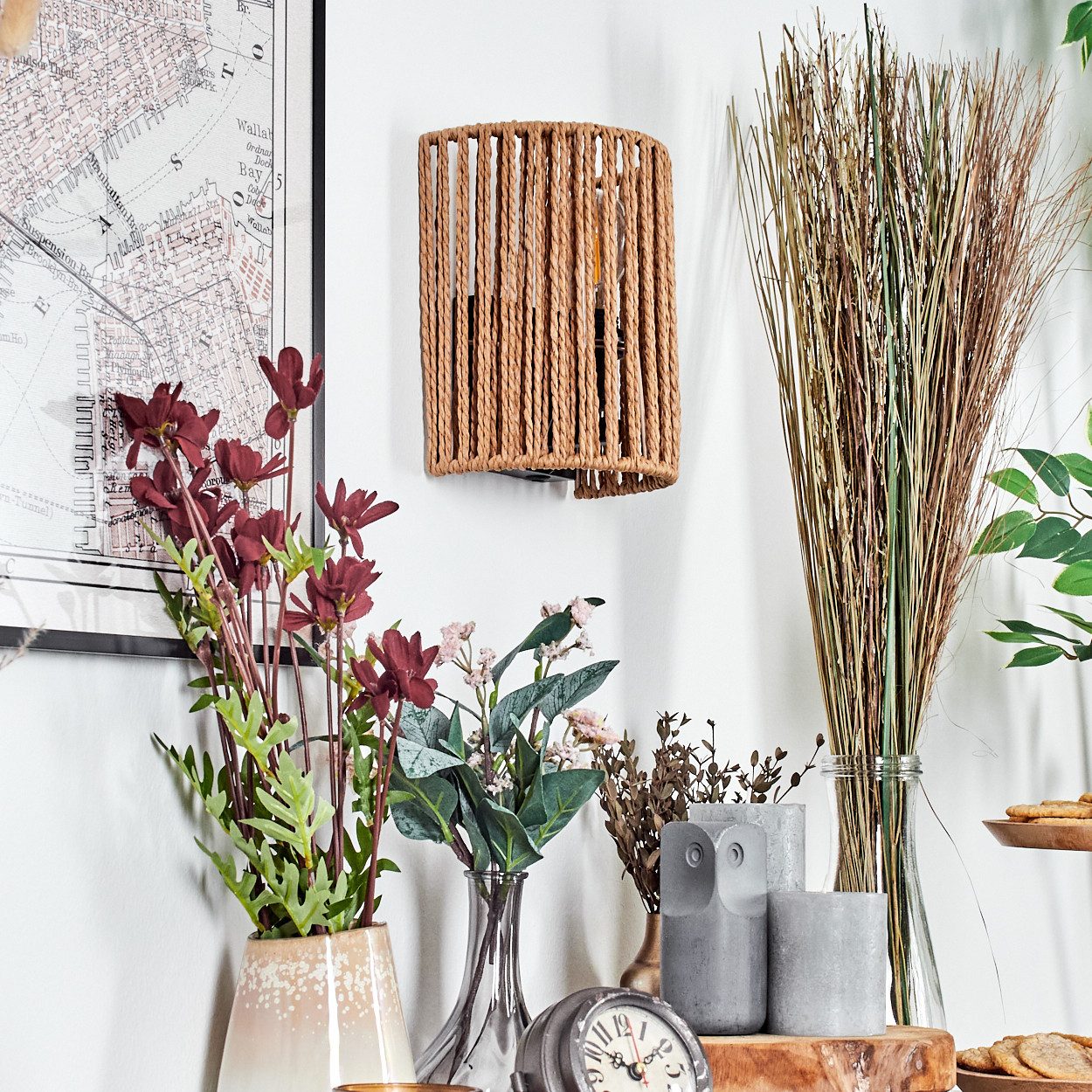 hofstein Wandleuchte Wandlampe aus Metall/Seil in Schwarz/Natur mit Lichtef günstig online kaufen